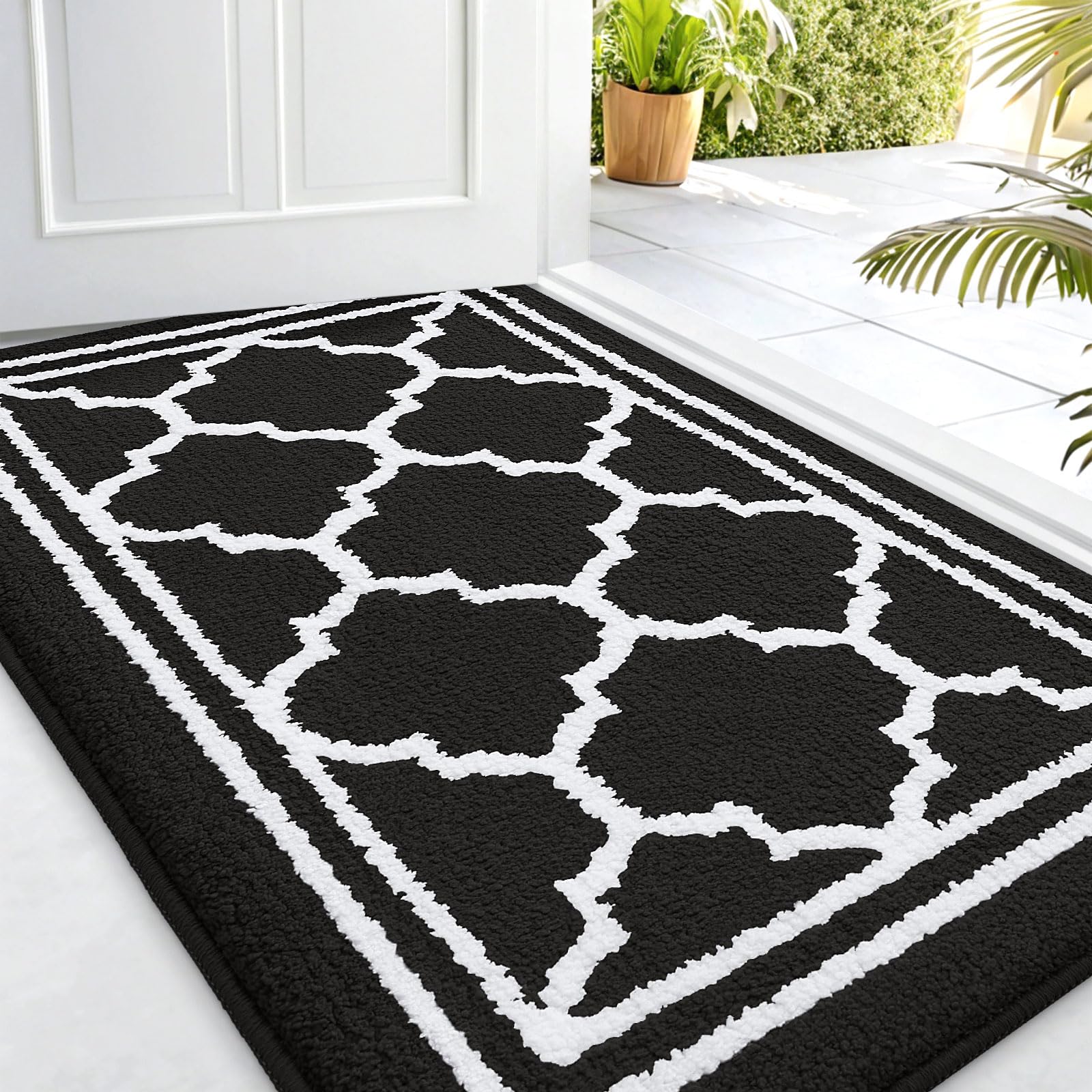 Premium Buganda Indoor Door Mat - Super Absorbent & Dirt-Resistant Entryway Rug - Non-Slip Low Profile Floor Mat for Home, Office & Apartment (32x20 Inches, Black) - Perfect for High-Traffic Areas, Mudrooms & Front Doors