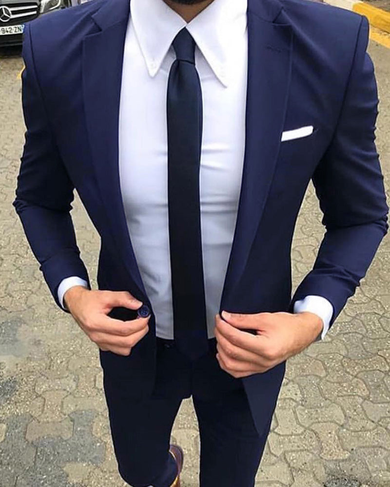 Navy Blue Groomsmen Wedding Suit 2-Piece Set (Jacket & Pants) for Men - Formal Attire for Weddings, Prom, and Special Occasions