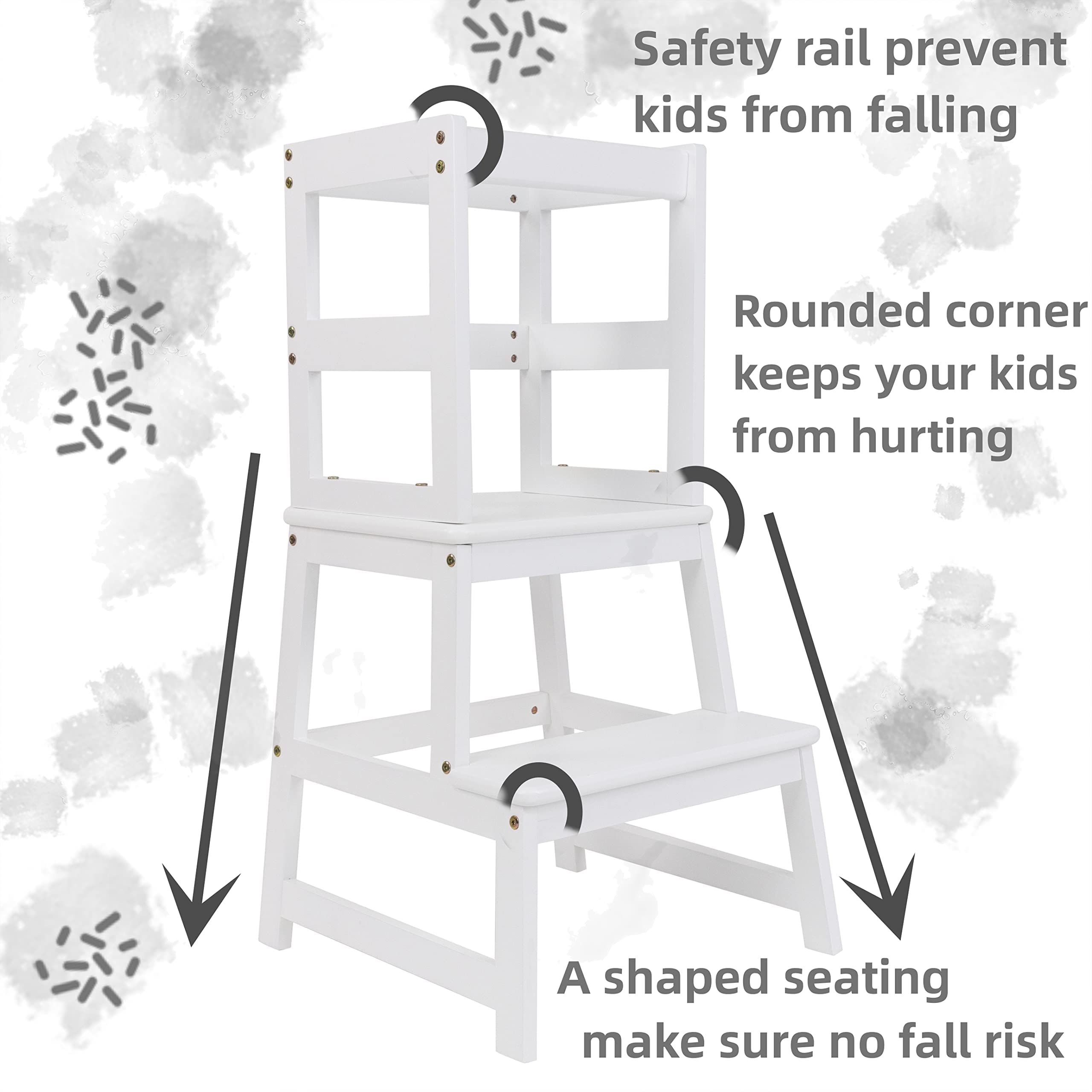 **Safe & Sturdy Kids Step Stool with Safety Rail - Adjustable Toddler Standing Stool for Kitchen, Bathroom & Learning Tower - Non-Slip White Step Stool for Toddlers & Children (Perfect for Cooking, Washing Hands & Reaching Counters)**