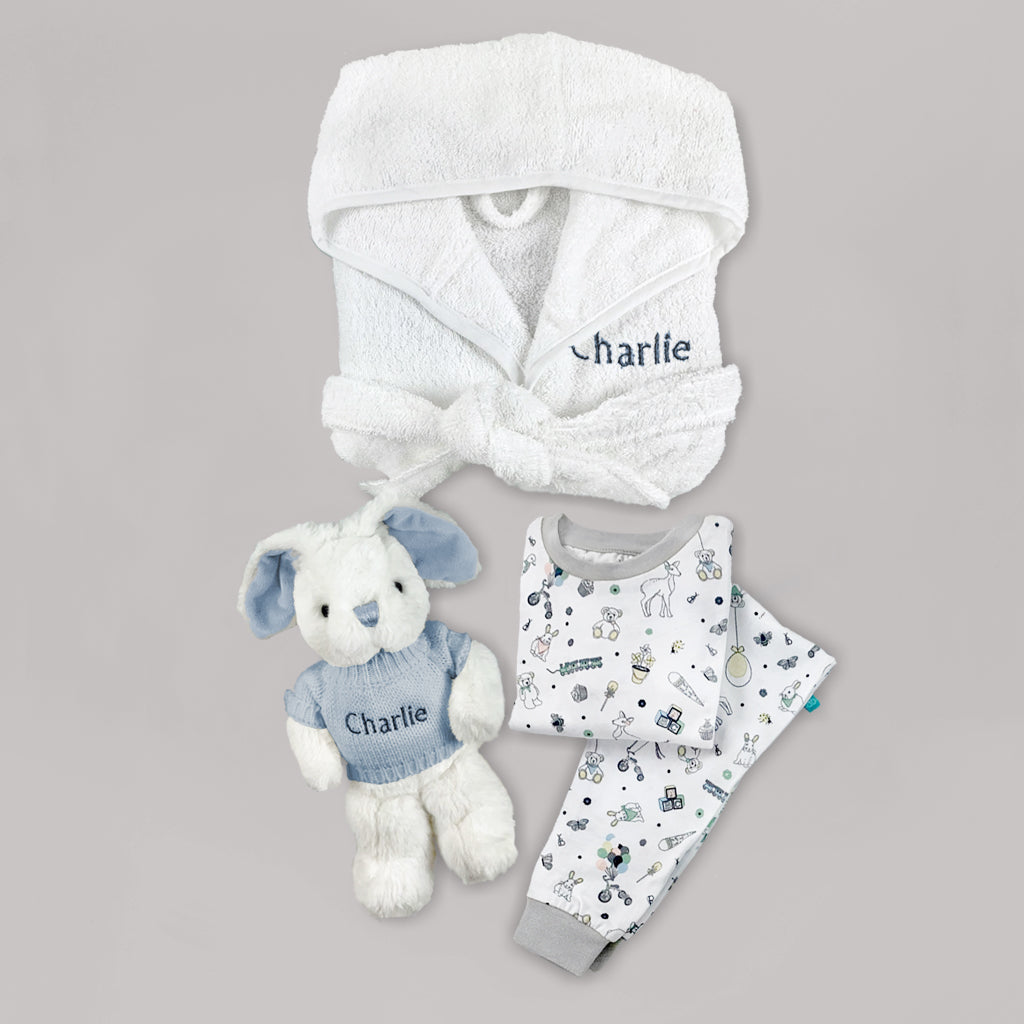 Personalized Little Bunny Bathrobe for Babies 1-2 Years - Soft Blue Baby Bathrobe with Hood for Bath Time & Bedtime - Perfect Gift for Newborns & Toddlers - Ideal for Nursery, Baby Showers & Cozy Bedtime Routines