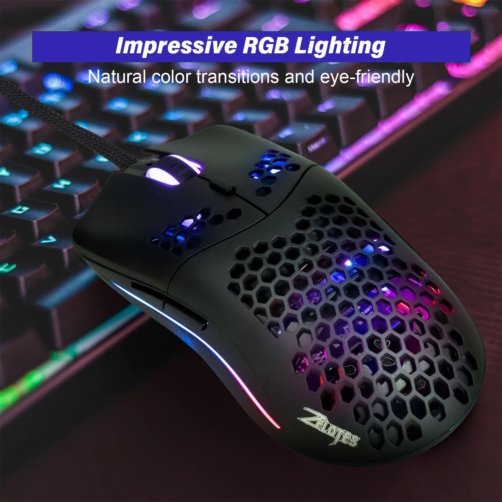 XuanGui C7 Wired Gaming Mouse - Honeycomb Design, 16000 DPI Adjustable Sensor, 7 Programmable Buttons, RGB Lighting, Ultra Lightweight for PC & Laptop - Perfect for FPS, MOBA & Esports Gaming