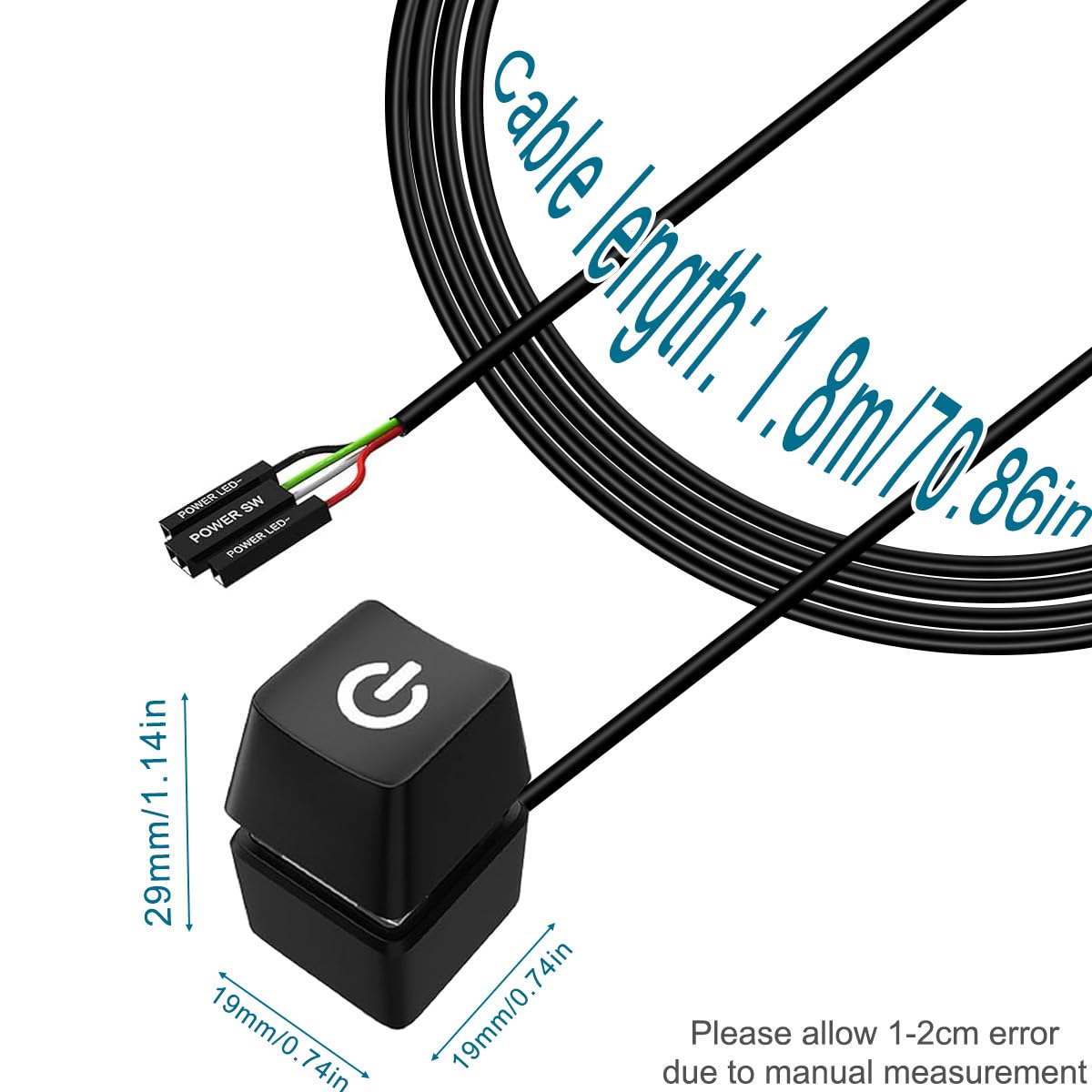 DAOKAI External PC Power Switch Button - Desktop Computer On/Off Control Adapter with LED Indicator (Black+White, 1.8m Cable) for Motherboard Boot | Perfect for DIY PC Builds, Server Racks & Workstation Setups