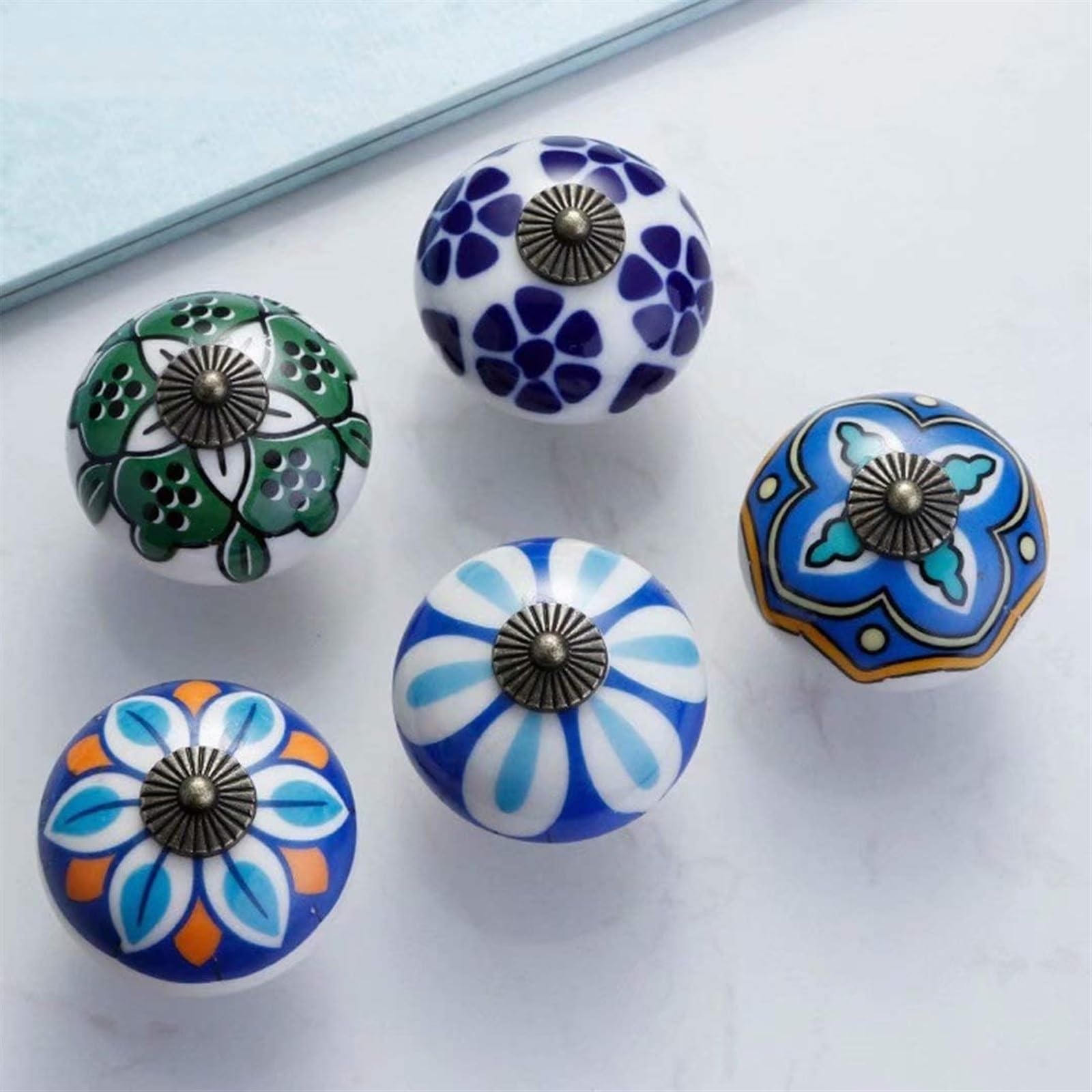 Ceramic Cabinet Knobs and Drawer Pulls - 10 Pack, Round Kitchen Cabinet Handles, Creative Wardrobe Door Knobs, Fashion Furniture Hardware for Dressers & Cabinets (Style C) - Perfect for Home Kitchen, Bathroom, and Bedroom Storage Organization