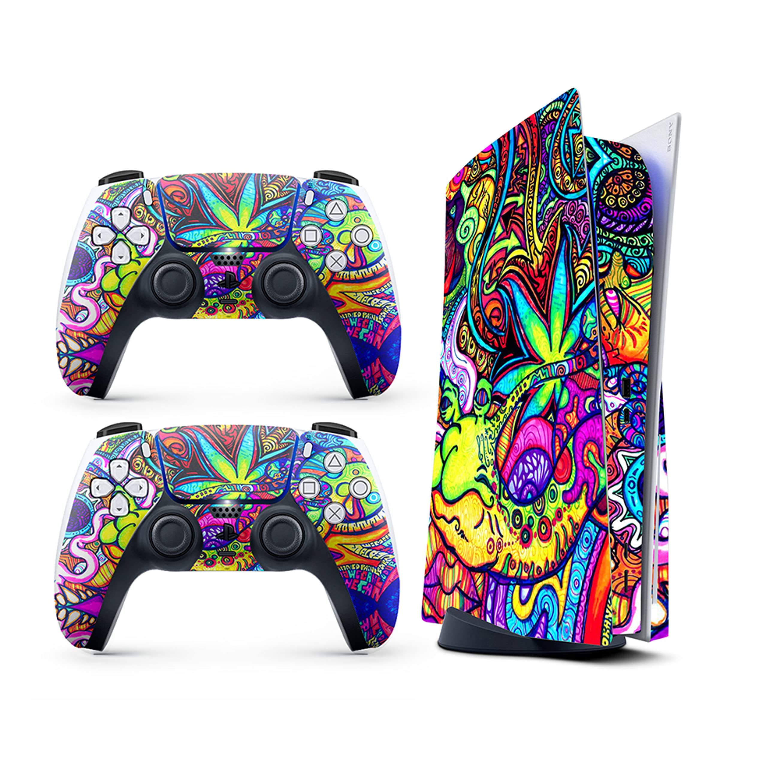 HK Studio Hippie Art Decor Sticker Skin Cover for PS5 Disc & Digital Edition - Waterproof, Bubble-Free Vinyl Wrap with 2 Controller Skins & Console Decals | Perfect for Gaming Setups, Room Decor & Personalizing Your PlayStation 5