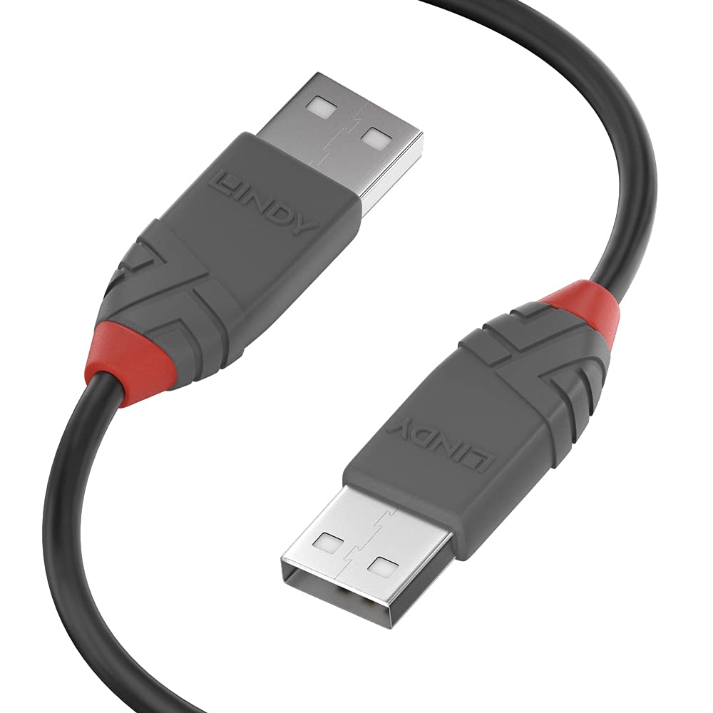 LINDY 36694 USB 2.0 Type A Male to Male Cable - 3m/10ft High Speed Data Transfer Cord for PC, Laptop, Printer, Hard Drive | Durable Black Anthra Line Design for Home & Office Use