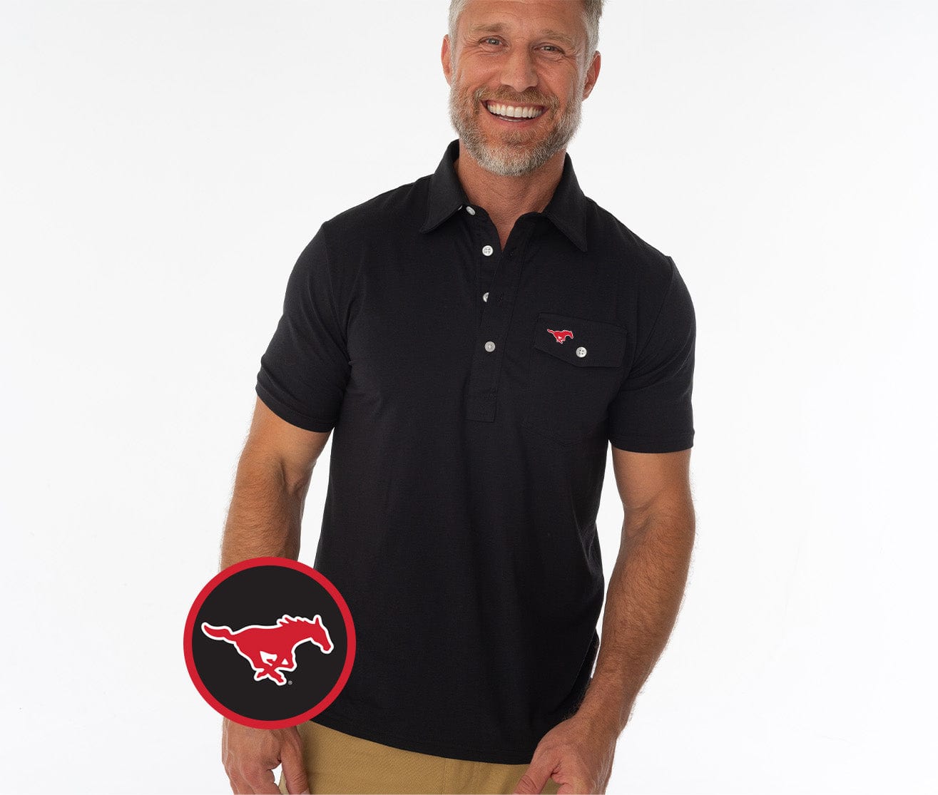 SMU Mustang Coach's Performance Players Shirt - Breathable Black Athletic Shirt for Football, Basketball & Team Sports Practice