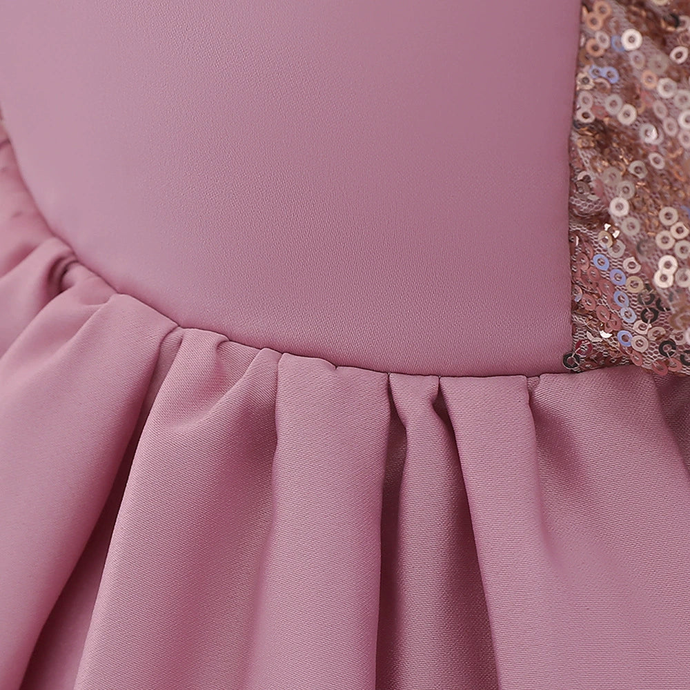 Pink Princess Round Tea Length Satin Flower Girl Dress - Perfect for Weddings, Birthday Parties & Special Occasions