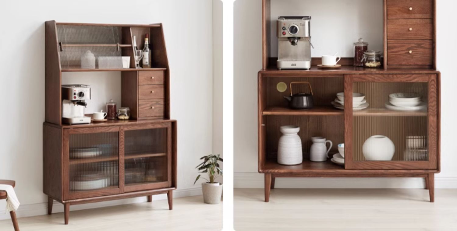 Solid Oak Wood Wall-Mounted Nordic Sideboard with Integrated Storage - Perfect for Living Room, Dining Room, and Entryway Organization