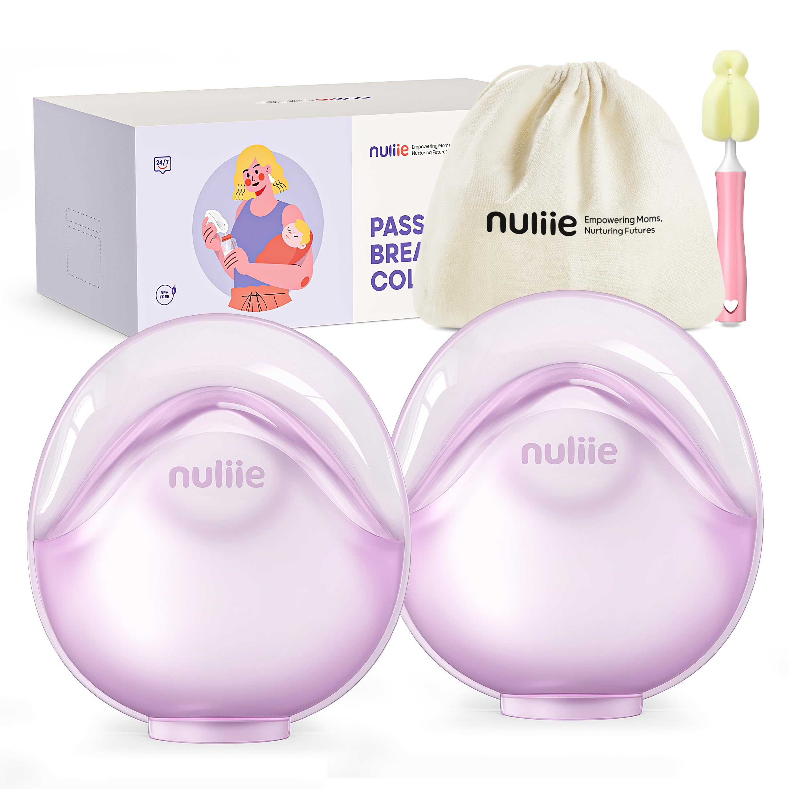 Nuliie 2 Pack Silicone Breast Milk Collectors - 3oz/90ml Leak-Proof Milk Catcher for Breastfeeding, BPA-Free Soft Nursing Shells, Wearable Manual Breast Pump for New Moms - Perfect for On-the-Go Use and Nighttime Feeding