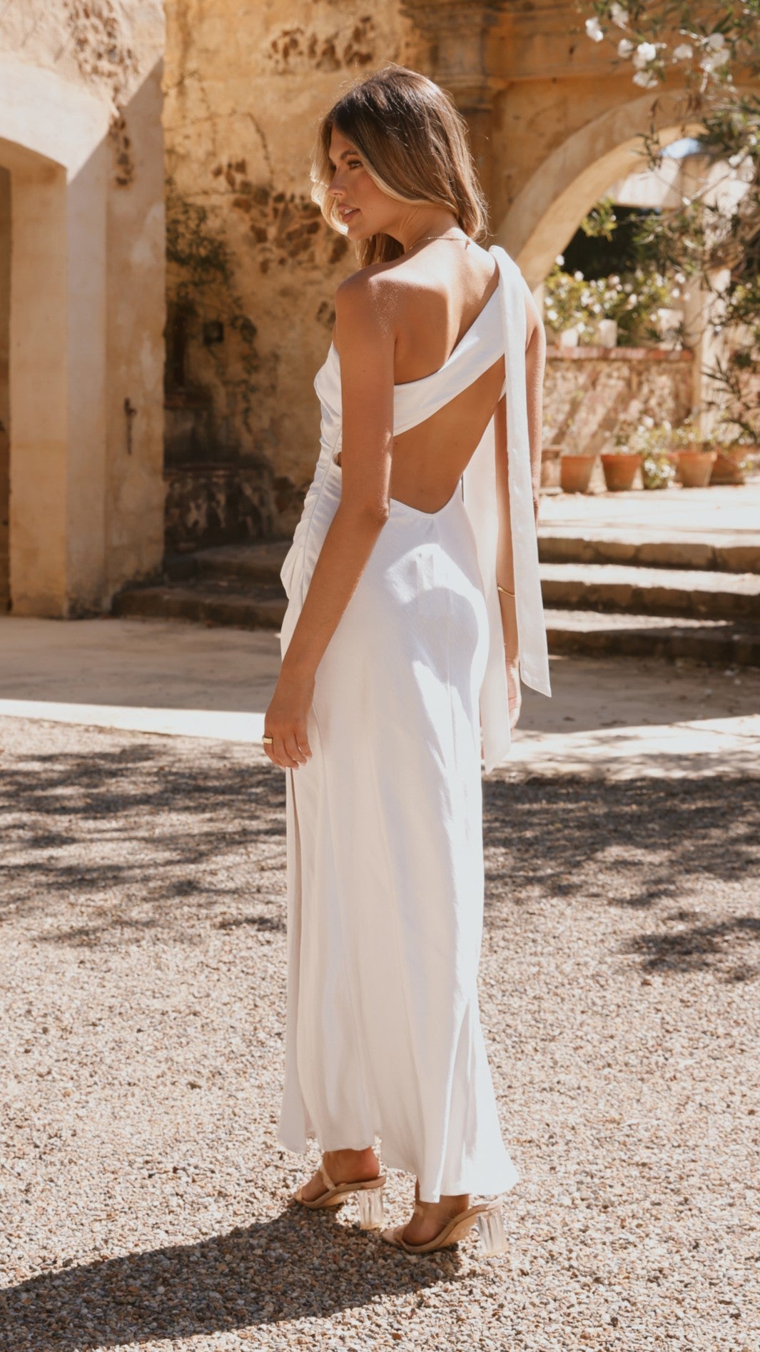 Elegant One Shoulder Maxi Dress in Ivory - Perfect for Weddings, Parties & Summer Vacations