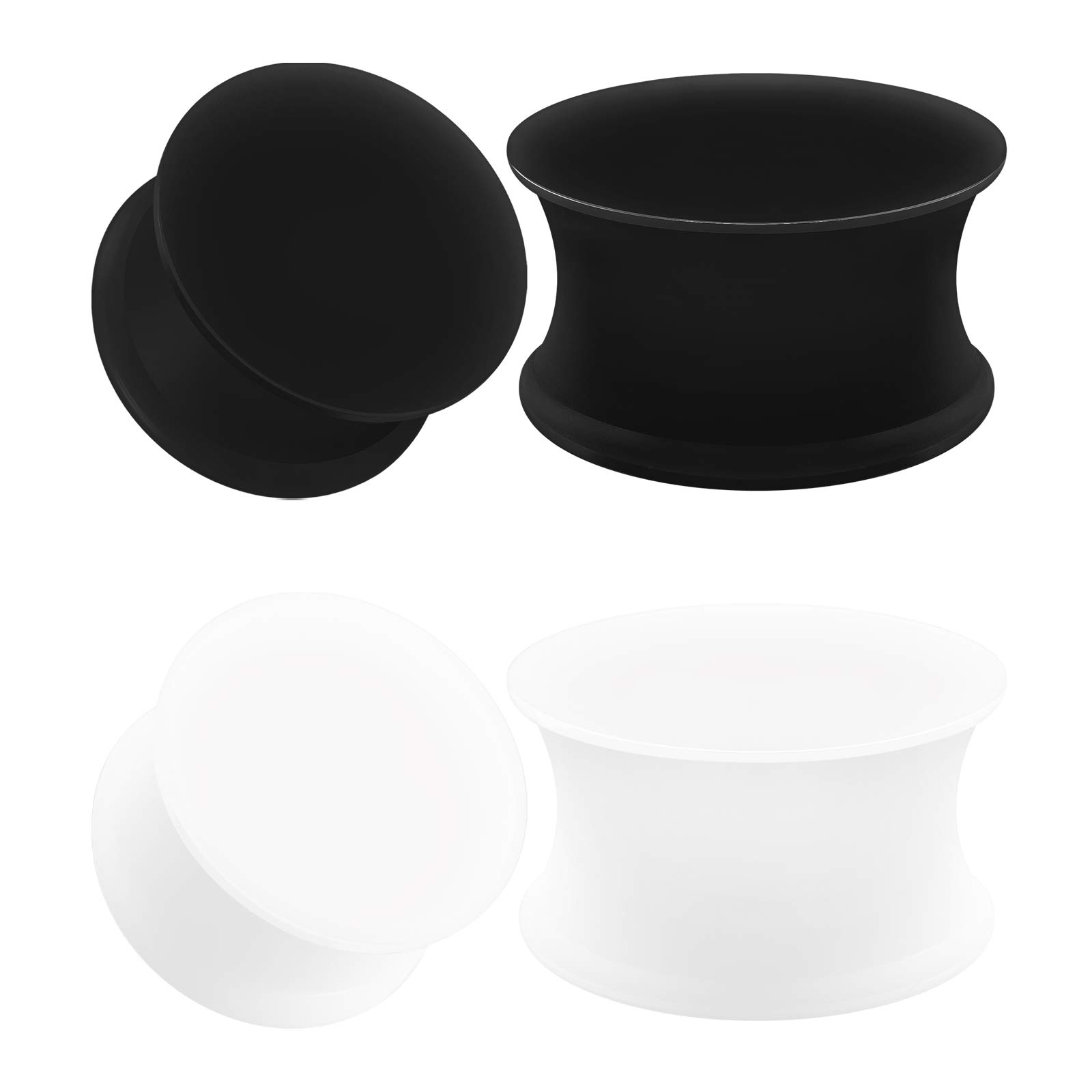 2 Pairs Silicone Black & White Double Flared Saddle Ear Plugs - Stretcher Jewelry for Ear Lobes & Flesh Tunnels - Perfect for Gauging, Body Modification & Alternative Fashion Styles