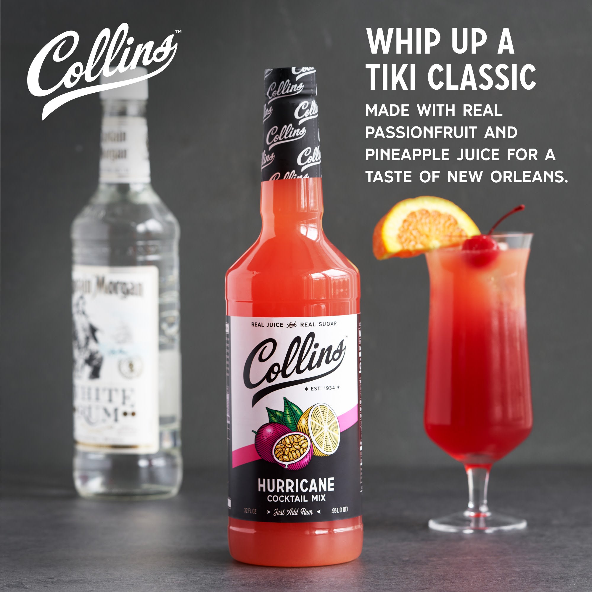 Hurricane Cocktail Mix 32 oz - Premium Tropical Drink Mix for Parties, Bars & Home Entertaining - Perfect for Mardi Gras, Summer BBQs & Beach Themed Events