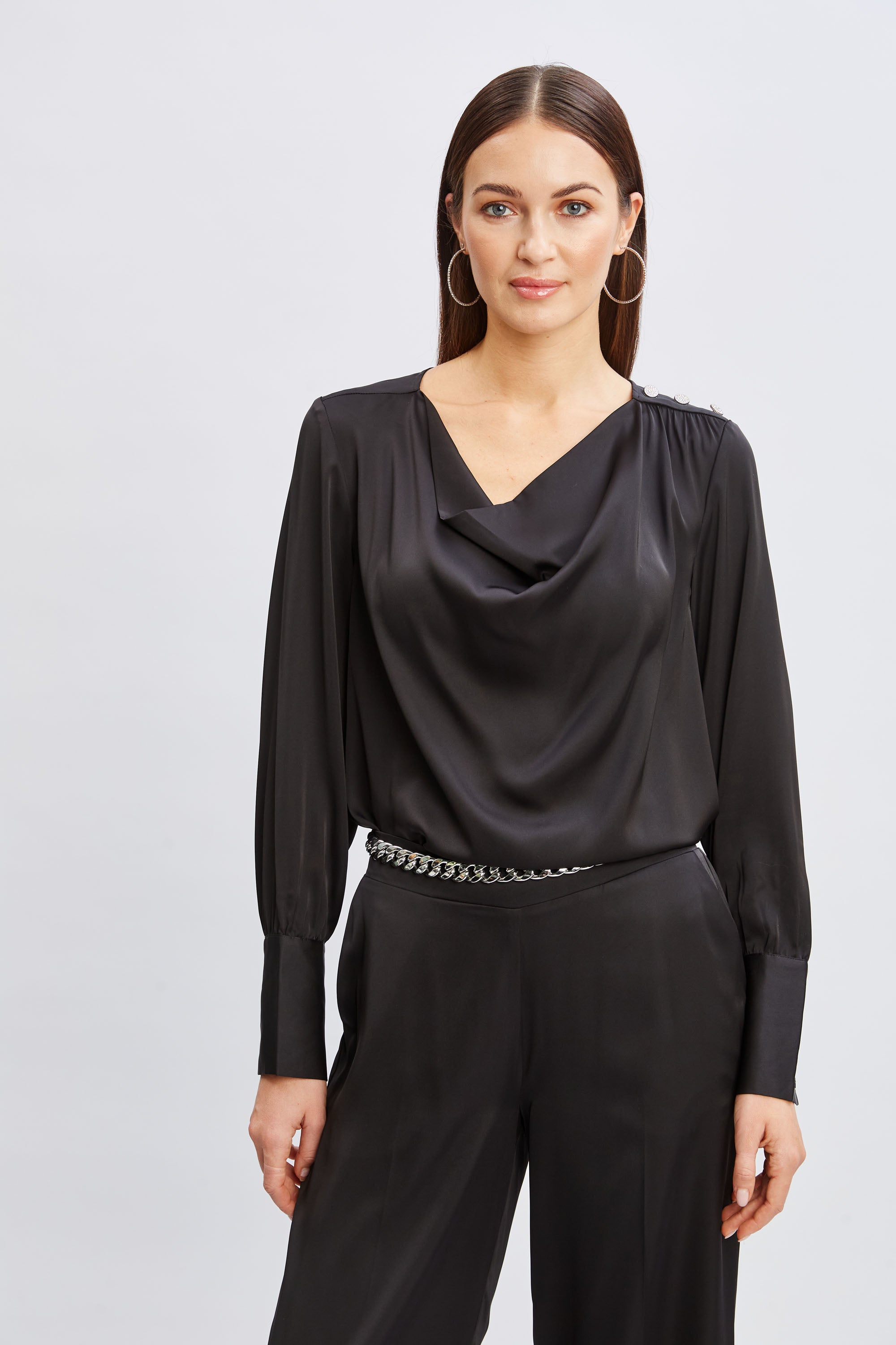 Tahari Women's Satin Cowl Neck Jewel Embellished Blouse - Elegant Evening Wear for Parties & Special Occasions