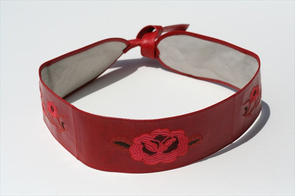 Handmade Embroidered Genuine Leather Belt for Men & Women - Stylish Red Waist Belt for Casual & Formal Outfits - Perfect for Jeans, Dresses & Office Wear