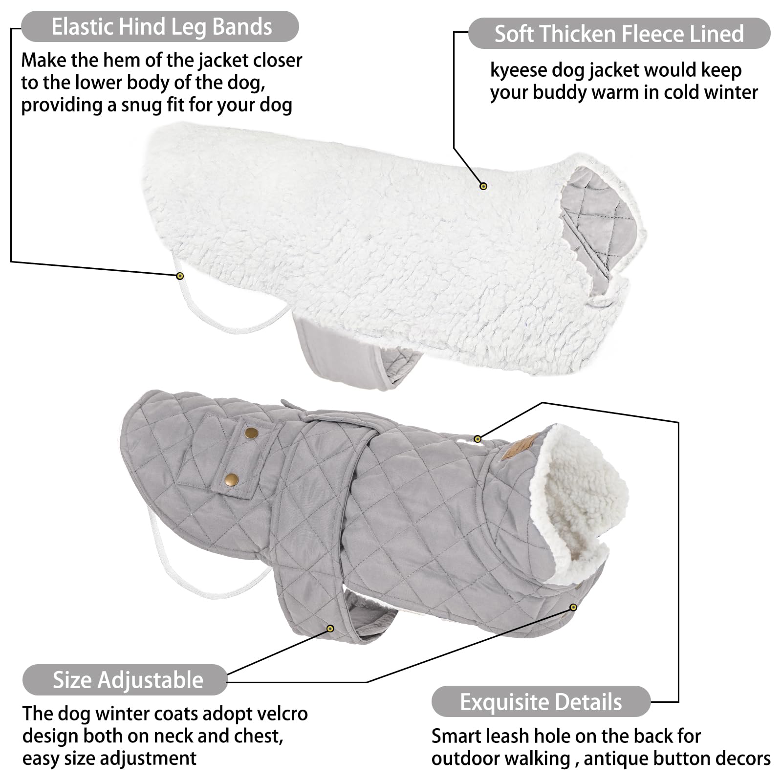 KYEESE Warm Windproof Padded Sherpa Dog Coat with Furry Collar - Winter Cozy Outfit for Small Dogs (Beige, Size S) - Perfect for Cold Weather Walks & Outdoor Adventures