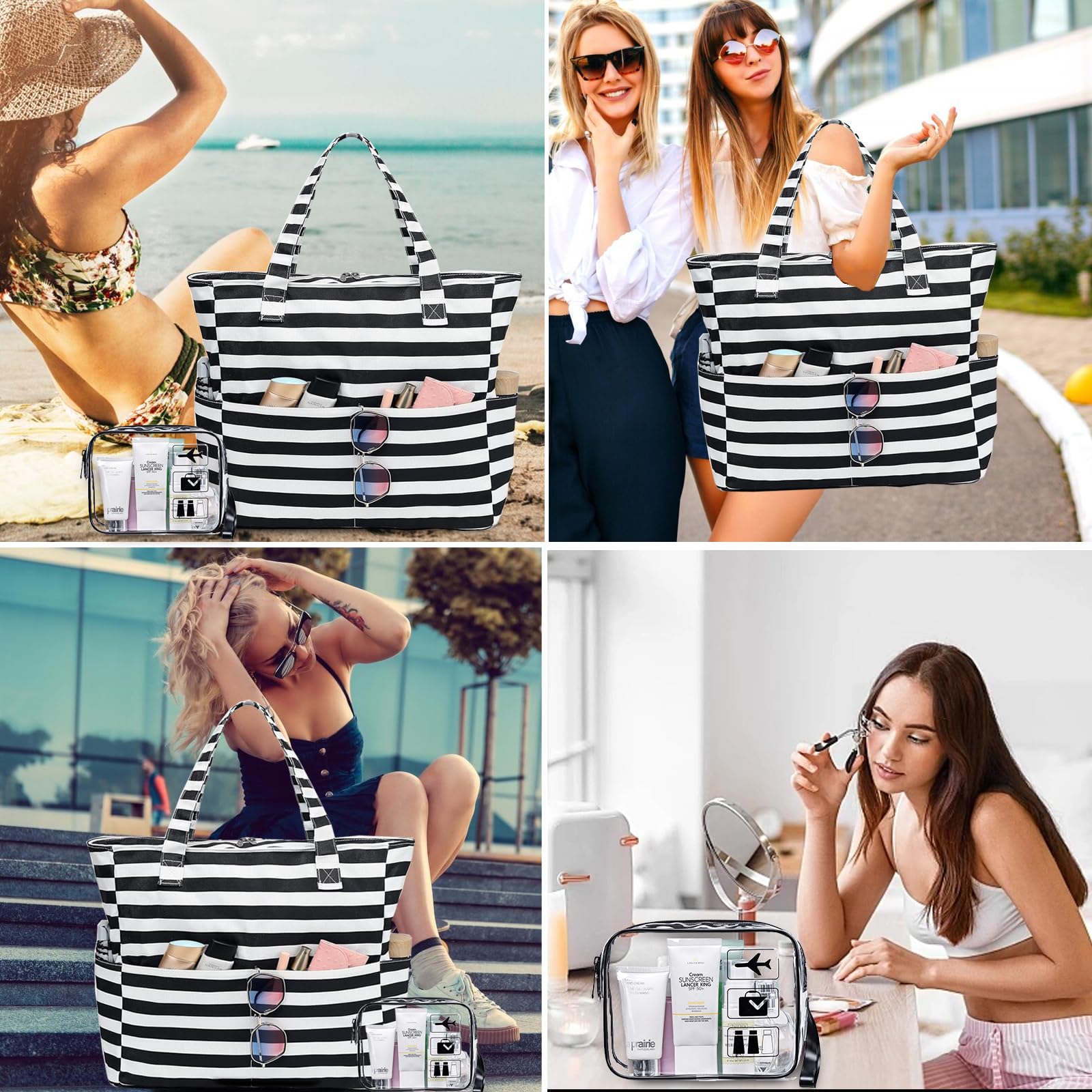Waterproof Large Beach Tote Bag for Women - Sandproof Zippered Pool & Gym Bag with Wet Pocket - Perfect for Travel, Grocery Shopping & Beach Outings