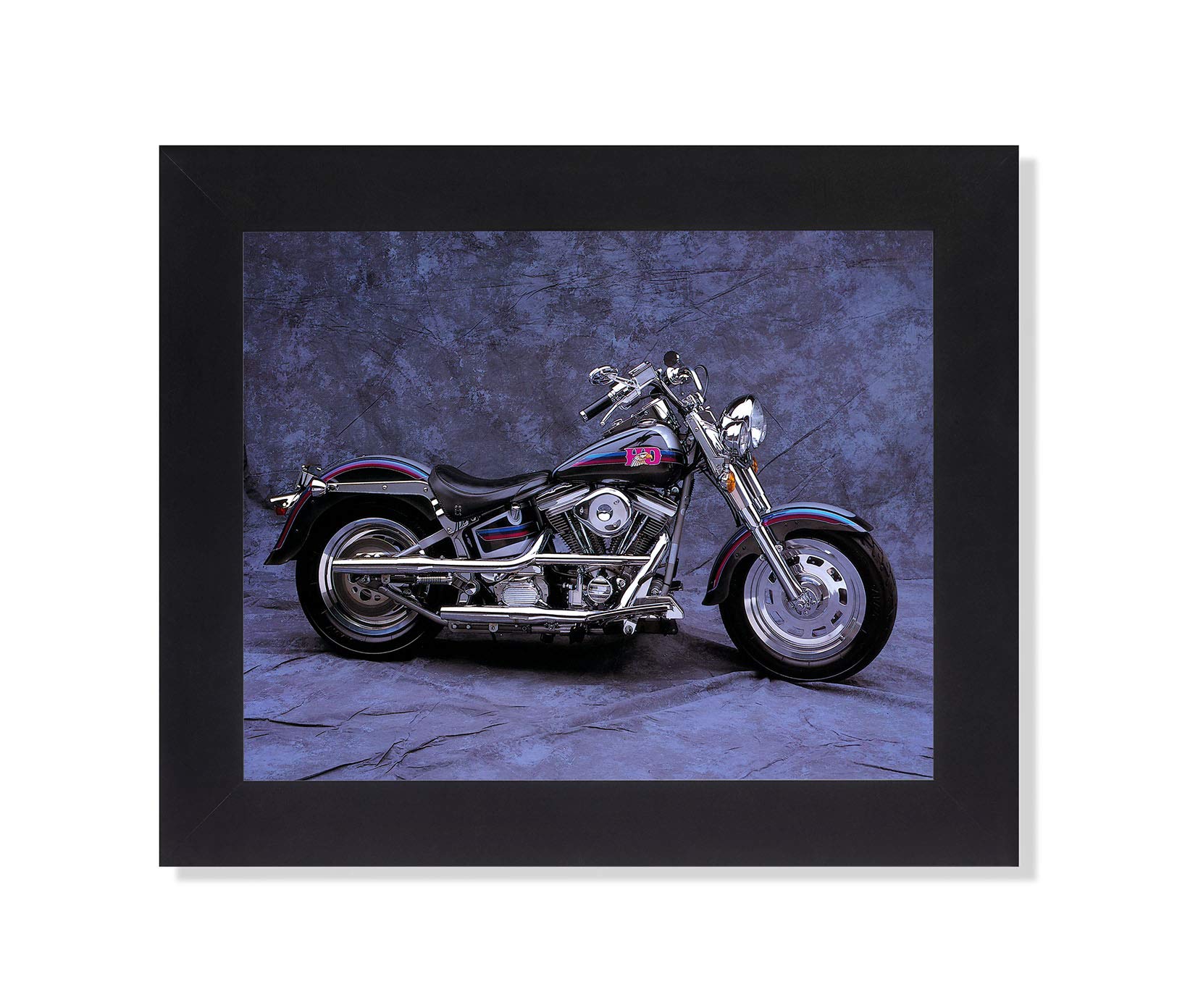 Harley Davidson Fatboy Custom Motorcycle Wall Art - Framed Print for Home, Office & Man Cave Decor