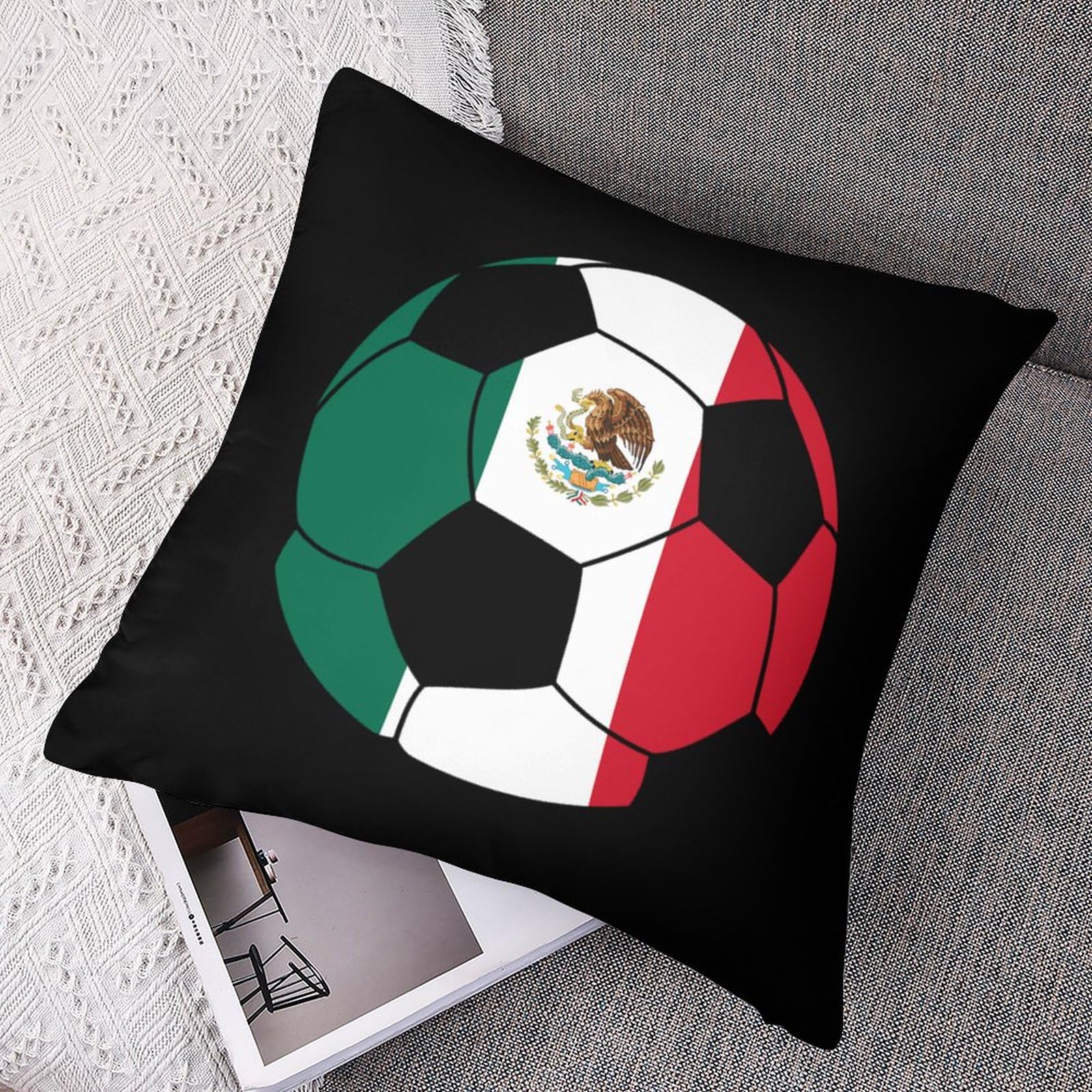 Mexico Soccer Team Polyester Pillow Covers - Soft 12x12 Inch Decorative Throw Pillow Cases for Sofa, Bed & Home Decor - Perfect for Game Day, Fan Rooms & Sports Themed Decor