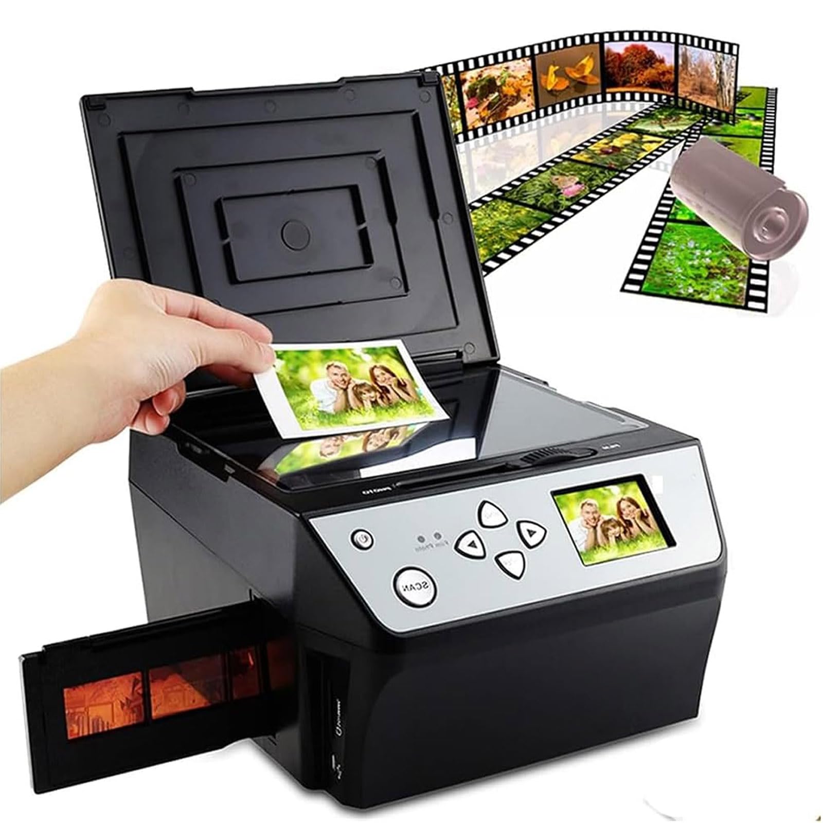 35mm Slide & Film Scanner - Convert Color/B&W Negatives to Digital - USB Output for 110 Film, Slides, Photos & Documents - Multi-Function Combo Scanner for Home & Office Use