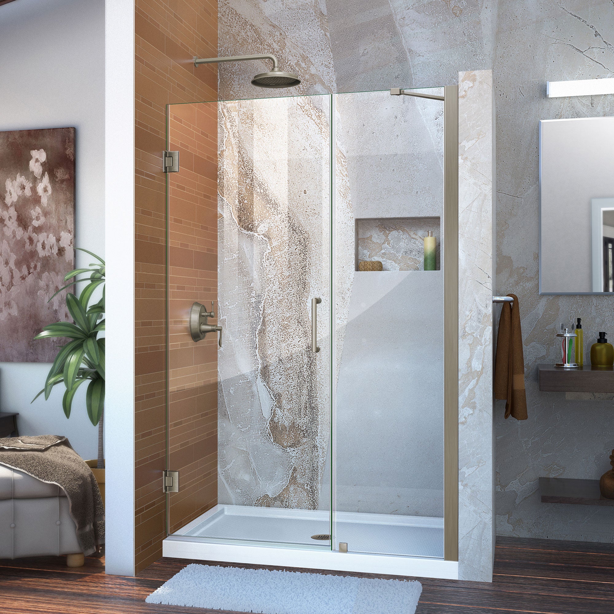 DreamLine Unidoor 42-43 Inch W x 72 Inch H Frameless Hinged Shower Door with Support Arm - Clear Tempered Glass for Bathroom & Walk-In Showers - Perfect for Modern Home Renovation