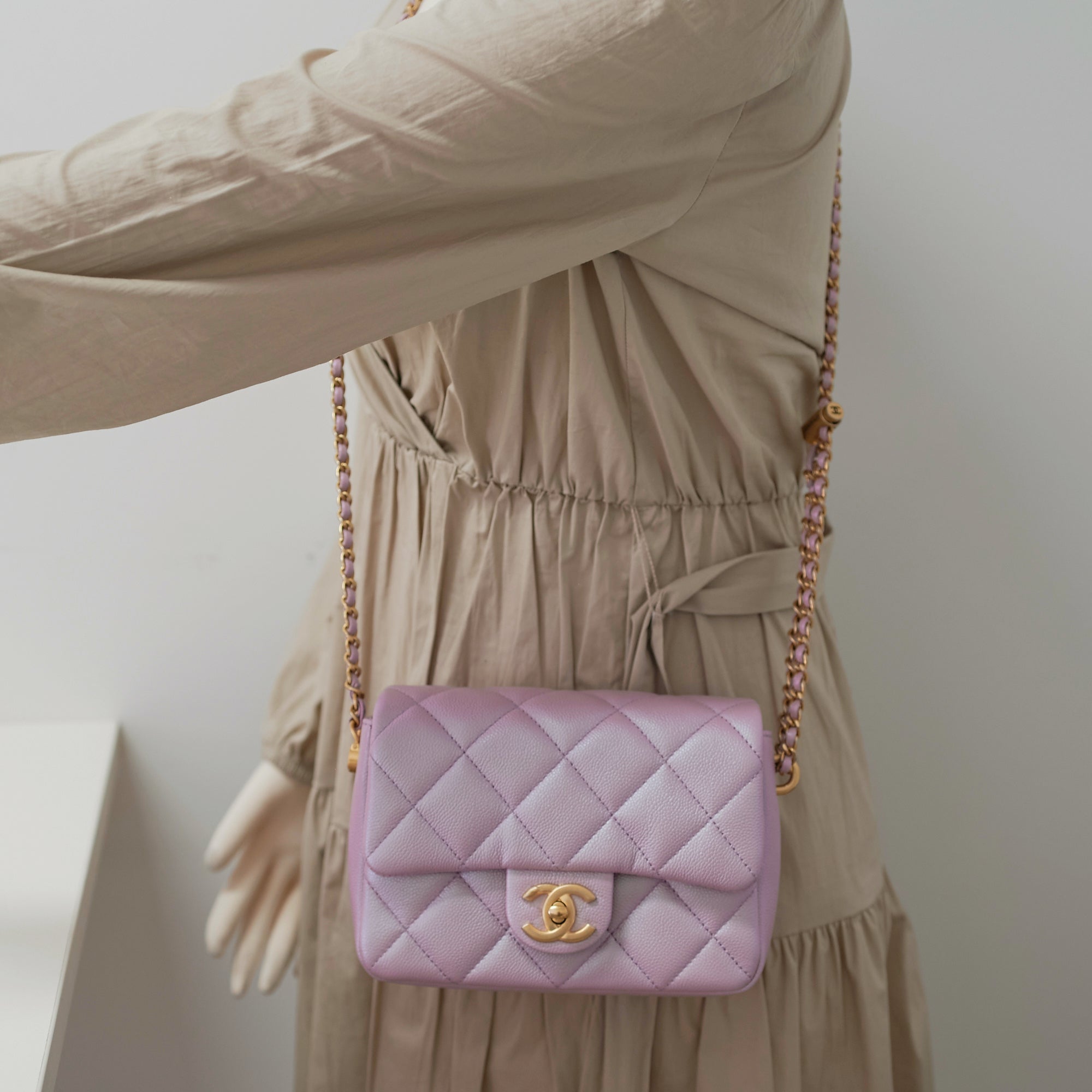 Chanel Caviar Leather My Perfect Square Mini Bag Iridescent Pink with Microchip - Perfect for Evening Parties, Date Nights & Luxury Fashion Accessories