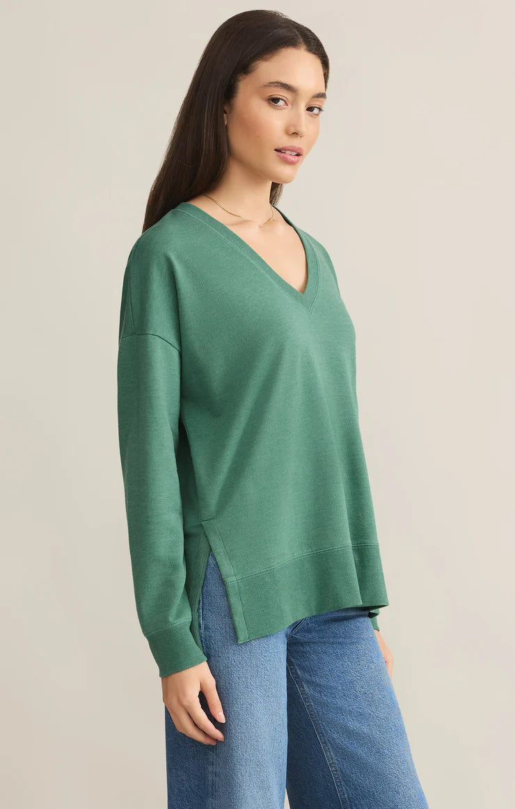 Z Supply Modern V Neck Weekender T-Shirt in Botanical Green - Soft & Comfortable Casual Wear for Women, Perfect for Weekend Outings, Travel, and Everyday Style