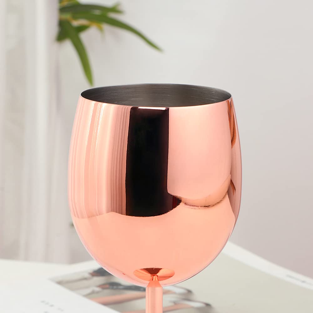 Premium 12 Oz Stainless Steel Wine Glasses Set of 2 - Rose Gold Stemmed Unbreakable Goblets with Built-in Pourer for Champagne, Cocktails, Wine - Perfect for Weddings, Parties, Home Bar & Outdoor Entertaining