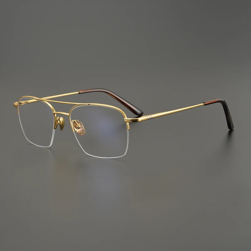 Aimee Unisex Semi-Rimless Square Double Bridge Titanium Eyeglasses Frame 7001 - Lightweight & Durable for Work, Reading & Fashion (Available in Multiple Colors)