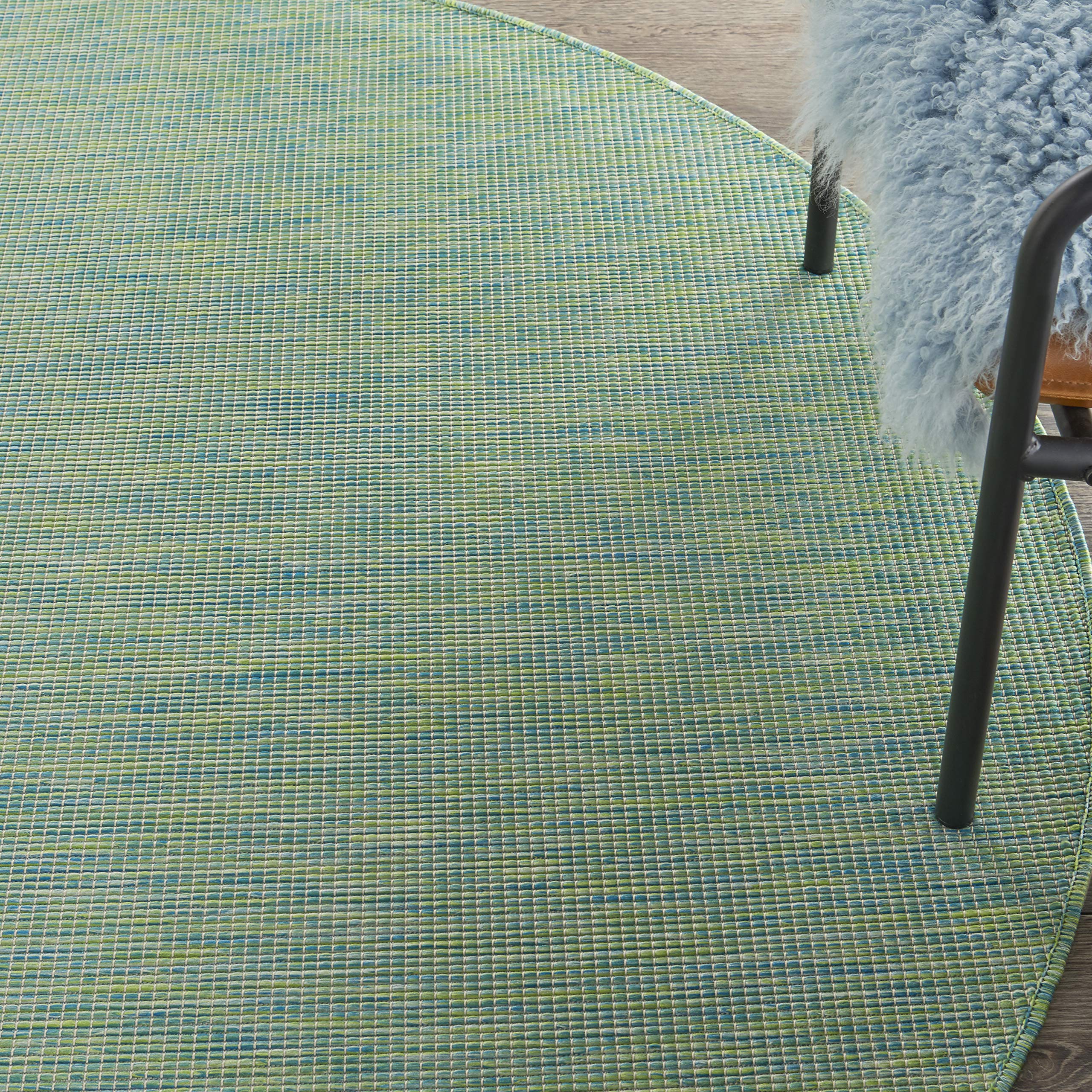 Nourison Positano 6' Round Indoor/Outdoor Area Rug - Blue & Green Stripes, Easy to Clean, Non-Shedding, Stain Resistant for Living Room, Bedroom, Dining Room, Deck, Patio & Backyard - Perfect for Outdoor Entertaining & Cozy Home Decor