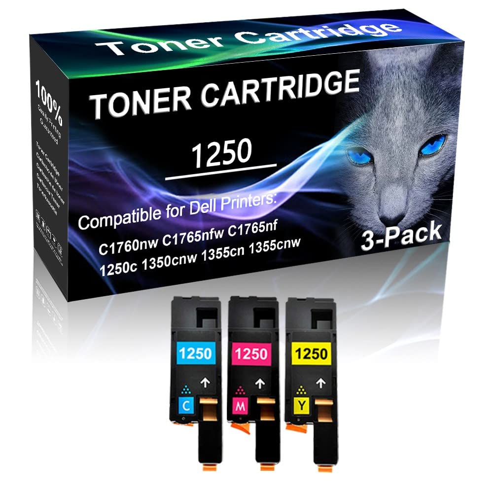 3-Pack (Cyan, Yellow, Magenta) High Yield Compatible Laser Printer Toner Cartridges Replacement for Dell C5GC3 WM2JC XMX5D - Works with Dell 1250c Printer - Ideal for Home Office, Small Business & High-Volume Printing
