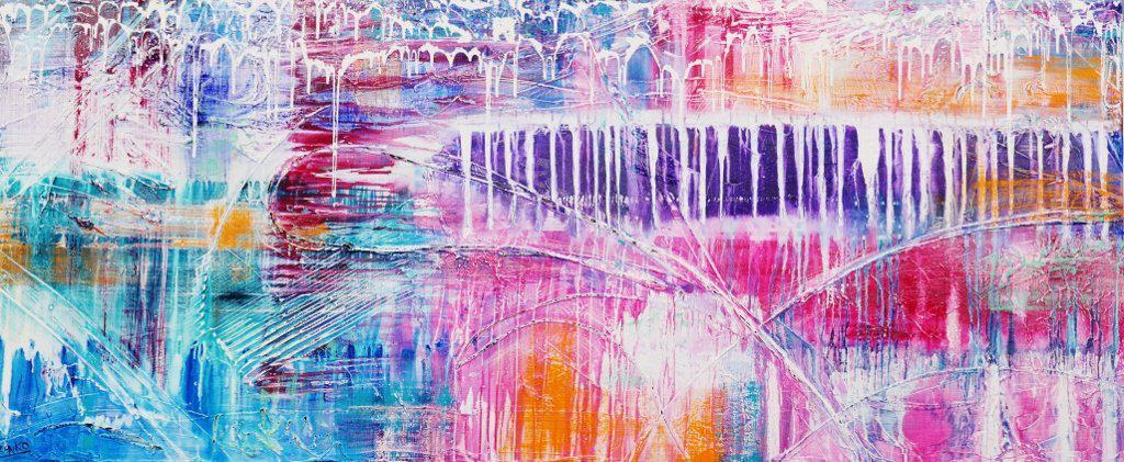 Grunge Monster 240cm x 100cm Pink Purple Blue Abstract Canvas Art - Large Modern Wall Painting for Living Room, Bedroom & Office Decor