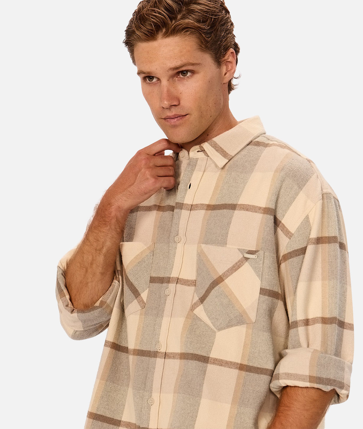 Hillside Long Sleeve Shirt for Men - Beige Charcoal Casual Button Down Shirt - Perfect for Office, Business Casual & Outdoor Activities