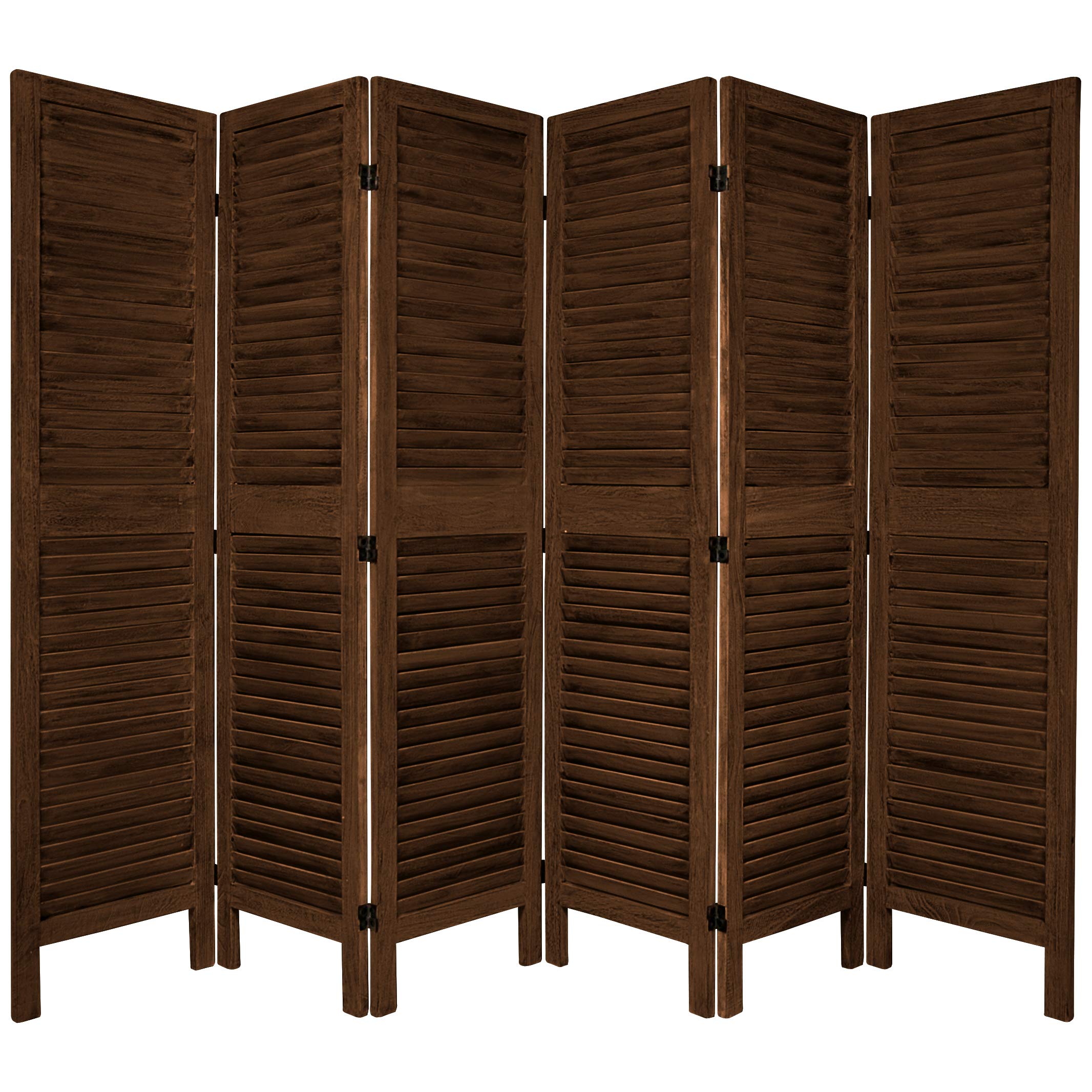 5.5 ft Tall Red Lantern Classic Venetian Room Divider - 6 Panel Folding Screen in Burnt Brown | Perfect for Home Decor, Living Room Partition & Asian-Themed Events
