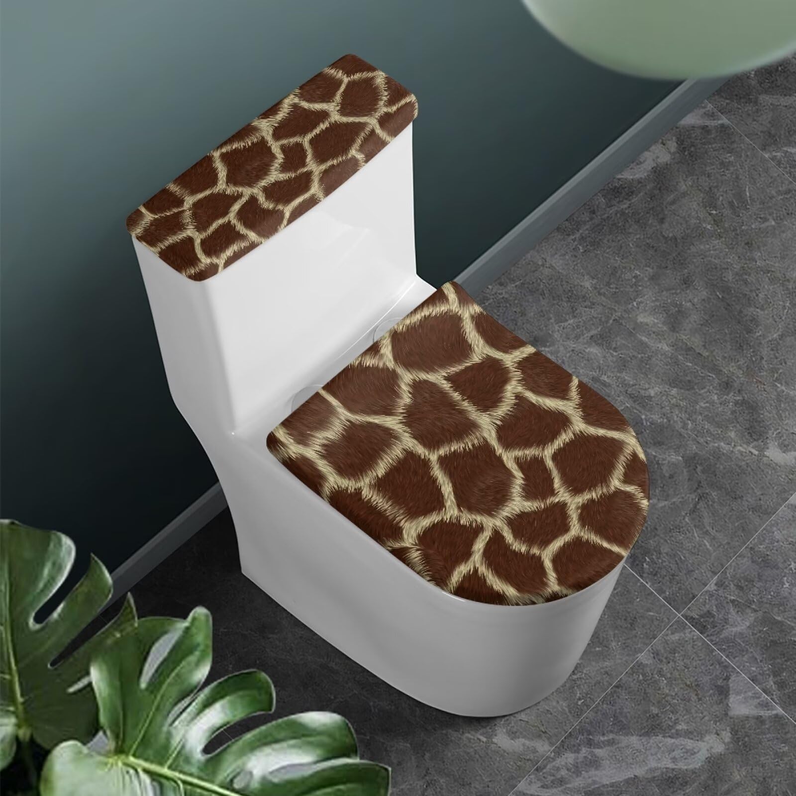 Elastic Anti-Slip Toilet Lid Cover & Tank Cover - Durable Bathroom Accessory Set, Fade & Pilling Resistant, Giraffe Print Design - Perfect for Home, Hotel, and Airbnb Decor