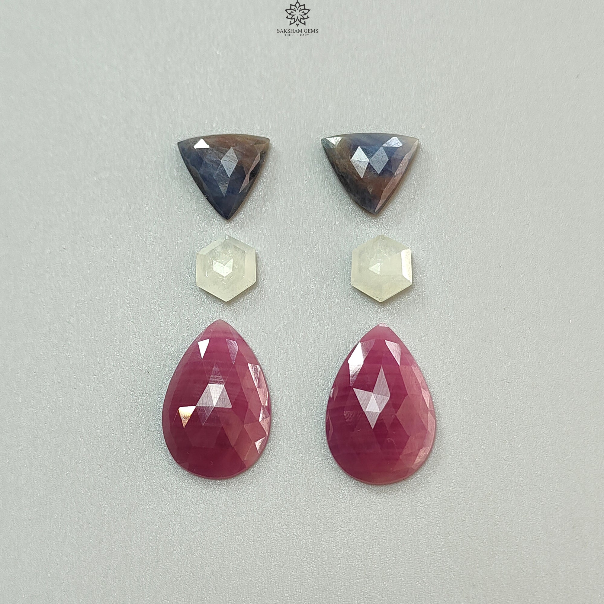 35.70cts Natural Untreated Sapphire Gemstone Slices - Rose Cut Faceted Pear Shape (10x8mm to 21.5x15mm) 6-Piece Set | Jewelry Making, DIY Crafts & Healing Crystal Collection