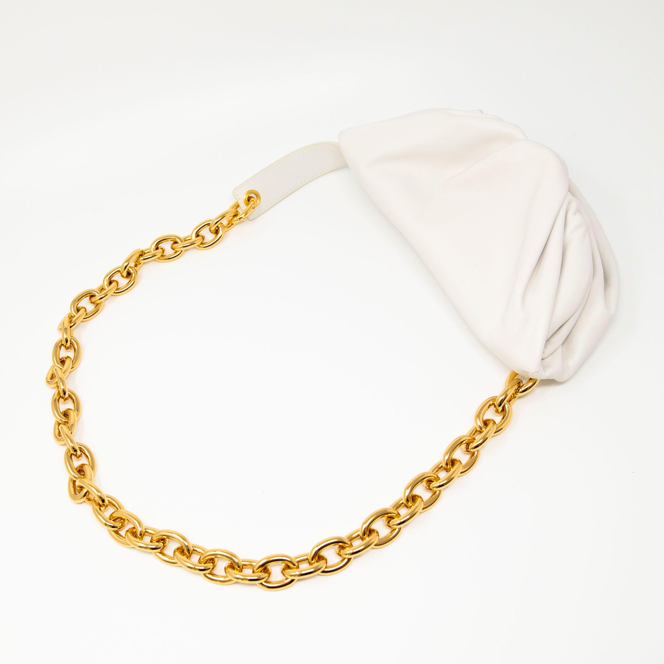 Bottega Veneta White Leather Belt Bag with Chain Strap - Stylish Crossbody Pouch for Women, Perfect for Everyday Use, Parties, and Travel Accessories
