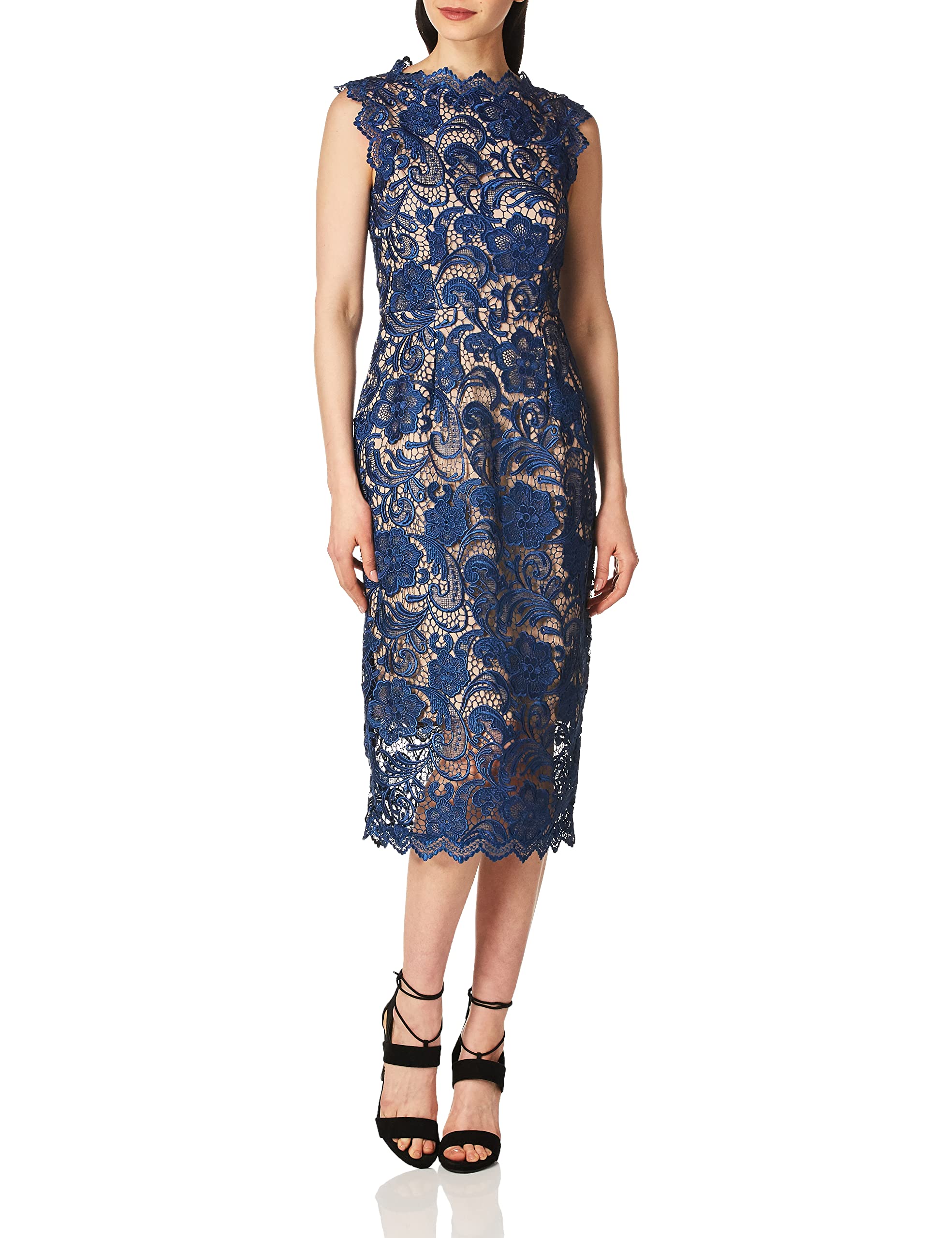 Dress the Population Women's Claudette Lace Sheath Midi Dress - Elegant Formal & Wedding Guest Dress for Cocktail Parties, Evening Events