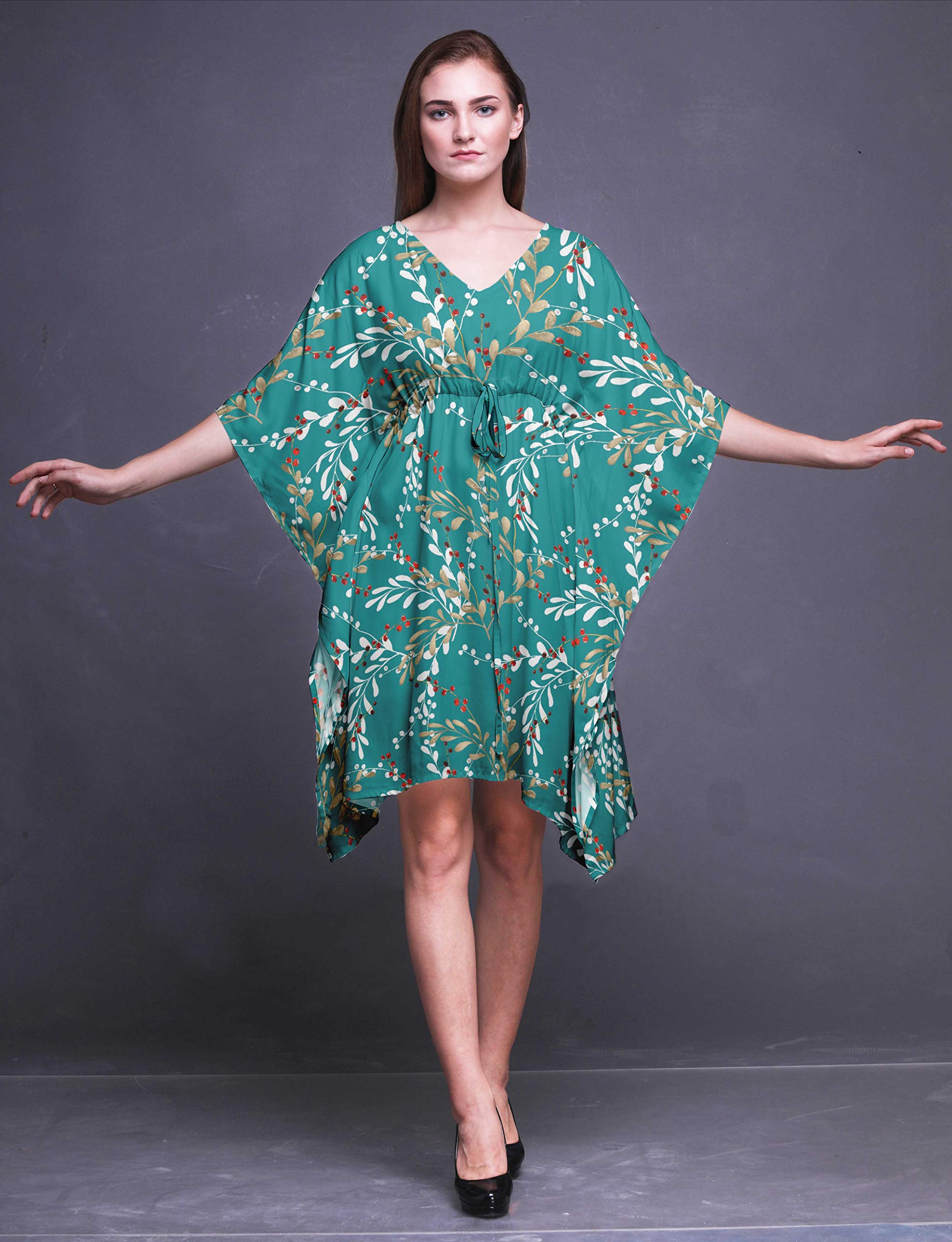 Bimba Women's Short Caftan Midi Dress - Beach Cover Up, Swimwear Cover Up, Boho Kaftan Dress for Poolside, Vacation & Summer Outfits