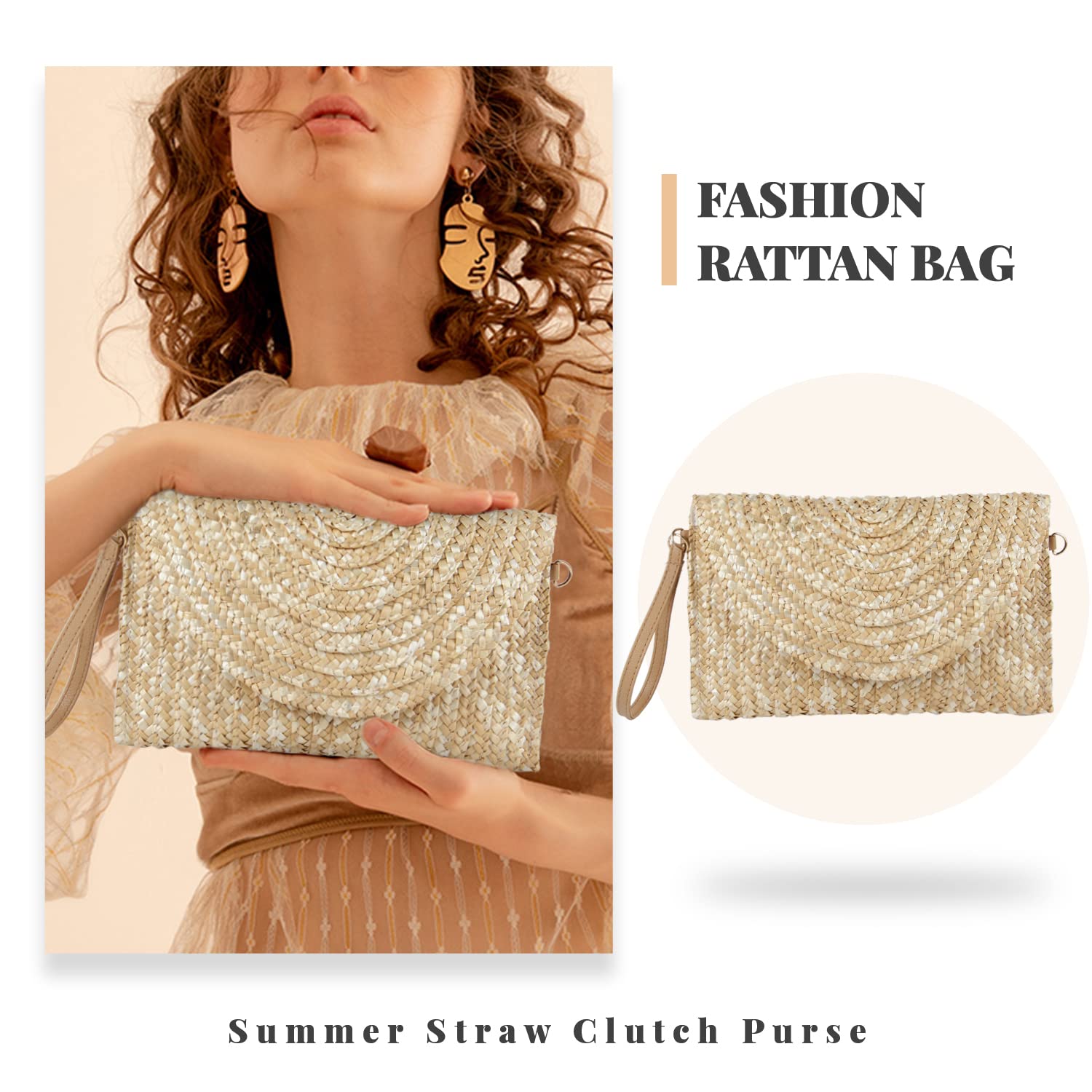Women's Woven Straw Clutch Purse - Summer Beach Shoulder Bag for Women | Perfect for Beach Vacations, Pool Parties & Outdoor Events