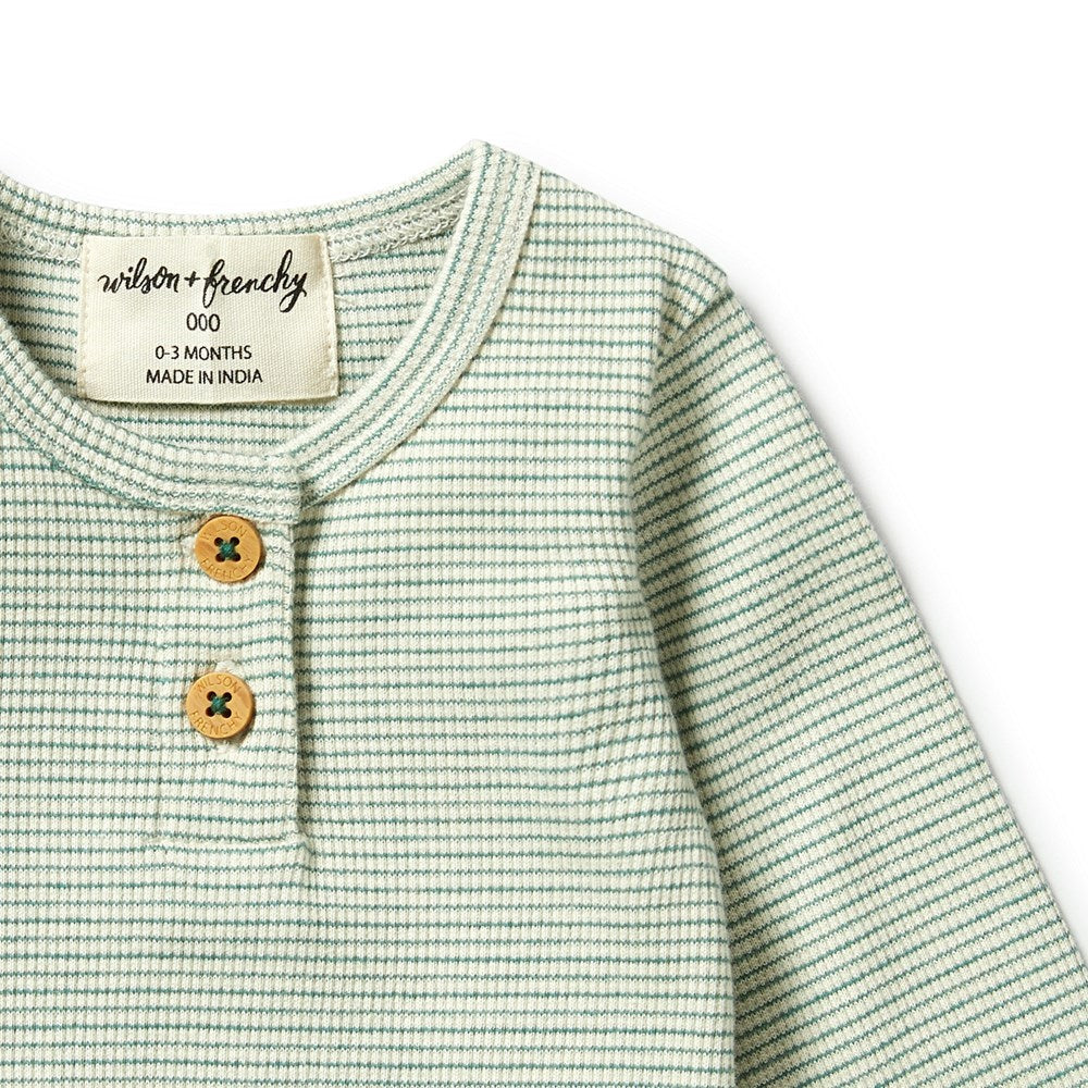 Organic Cotton Striped Ribbed Henley Top for Men & Women - Casual Comfort Wear for Everyday Outfits & Layering