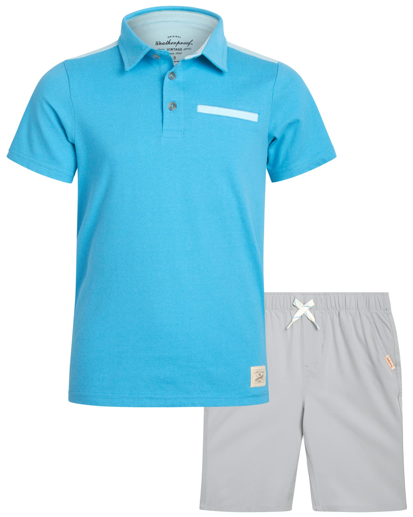 Vintage Boys' 2-Piece Outfit - Weatherproof Short-Sleeve Polo Shirt & Quick-Dry Tech Shorts (2T-8) | Perfect for Outdoor Play, Summer Camp & Casual Wear
