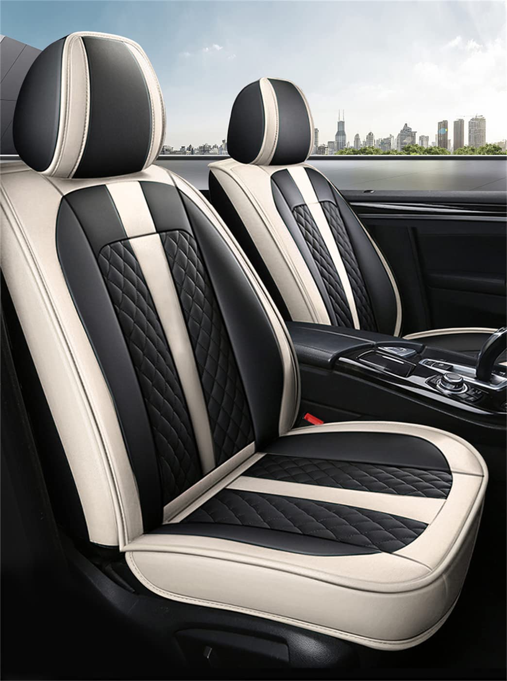 Premium PU Leather Front & Rear Seat Covers for Hyundai Santa Cruz - Waterproof, Comfortable & Stylish Black/Beige Car Seat Protectors - Perfect for Daily Commute, Road Trips & Outdoor Adventures