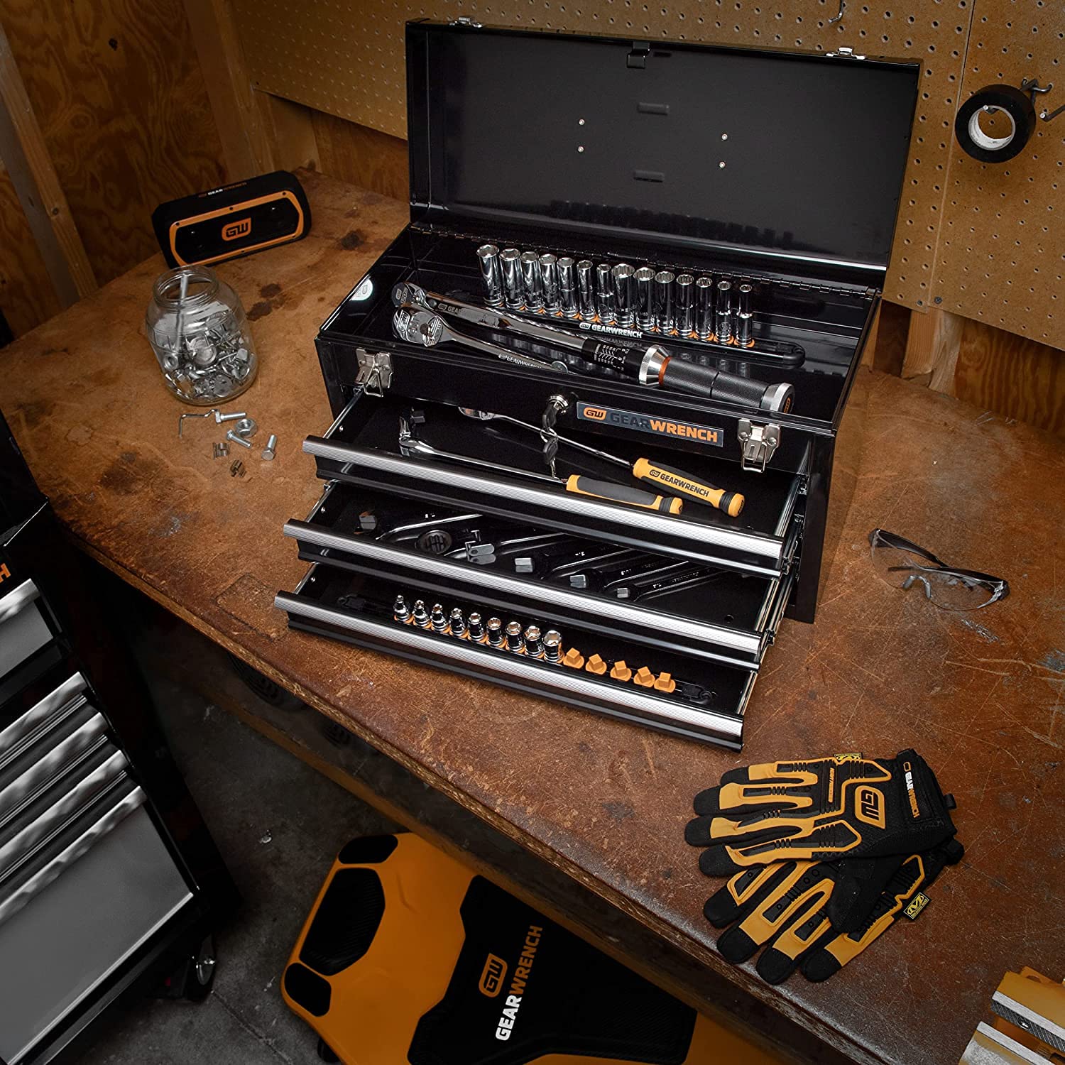 GEARWRENCH 3-Drawer Steel Tool Box with Lockable Drawers - Heavy Duty Storage for Mechanics & DIY Enthusiasts | Perfect for Garage, Workshop & Auto Repair