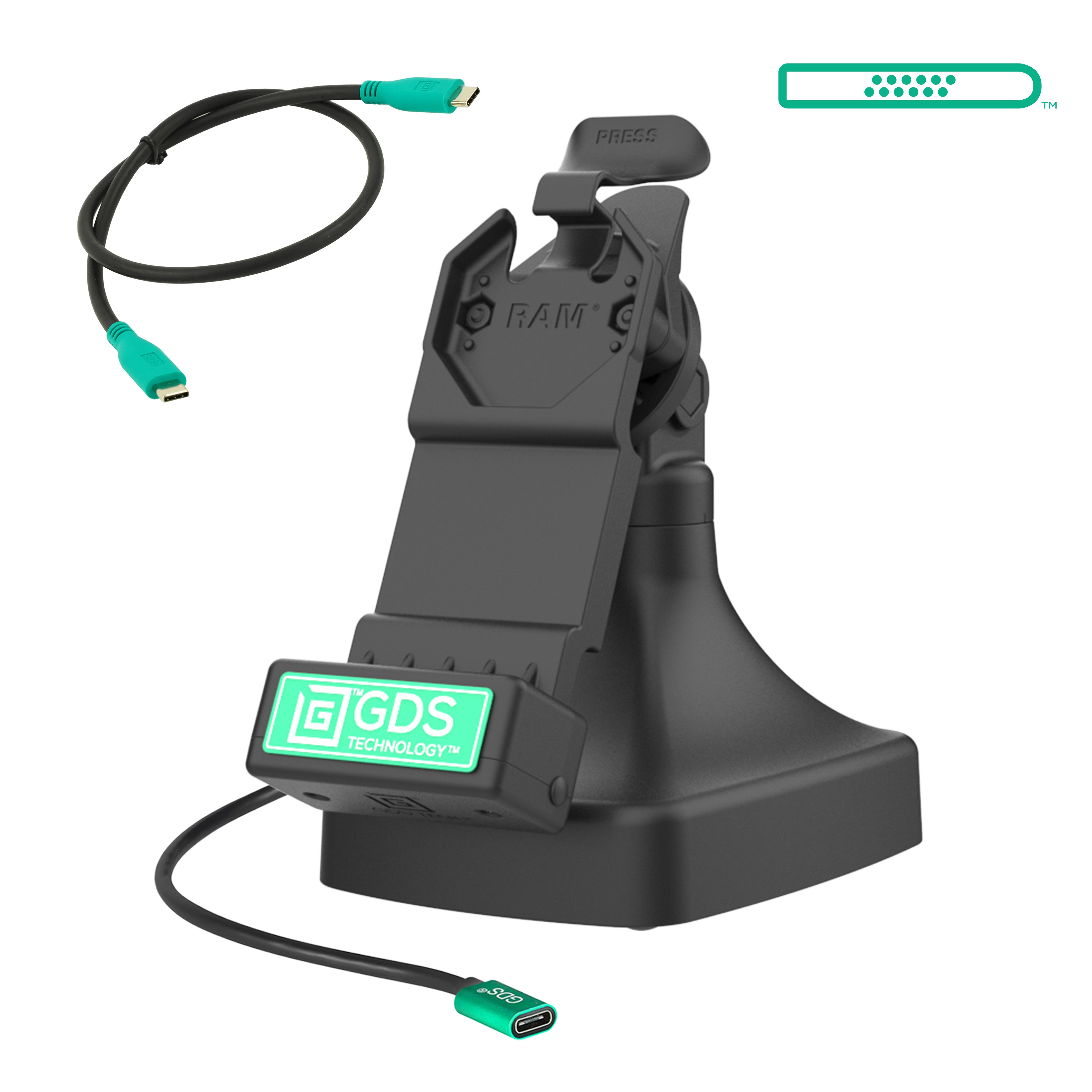 GDS® Uni Conn™ Tilt & Swivel USB-C Docking Station with Adjustable Mount (RAM GDS DOCK D14 U1C) - Perfect for Laptops, Tablets & Mobile Devices in Cars, Trucks & RVs