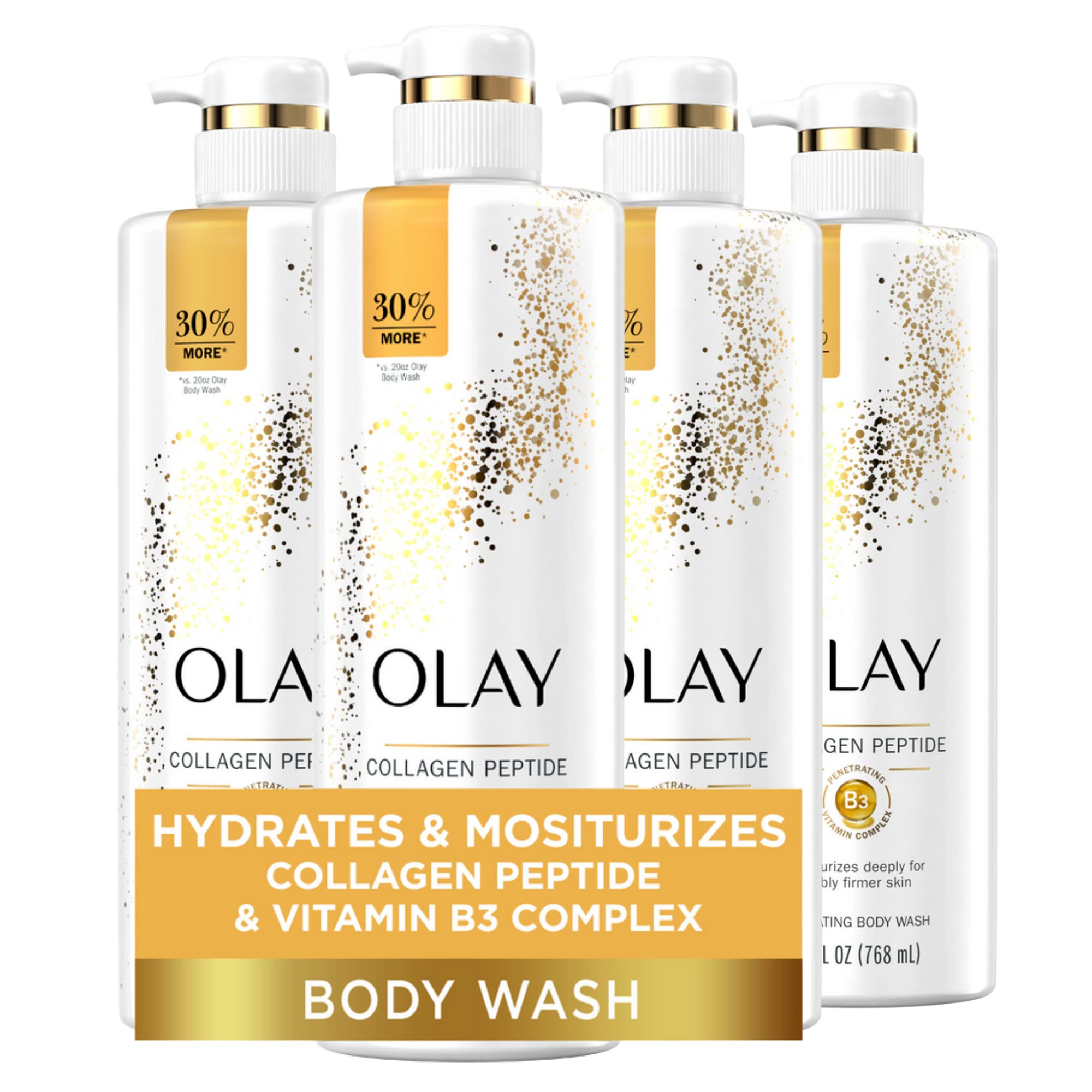 Olay Cleansing & Firming Body Wash with Vitamin B3 & Collagen - Hydrating & Anti-Aging Shower Gel for Smooth Skin - 26 fl oz (Pack of 4) - Perfect for Daily Skincare Routine & Spa-Like Relaxation at Home