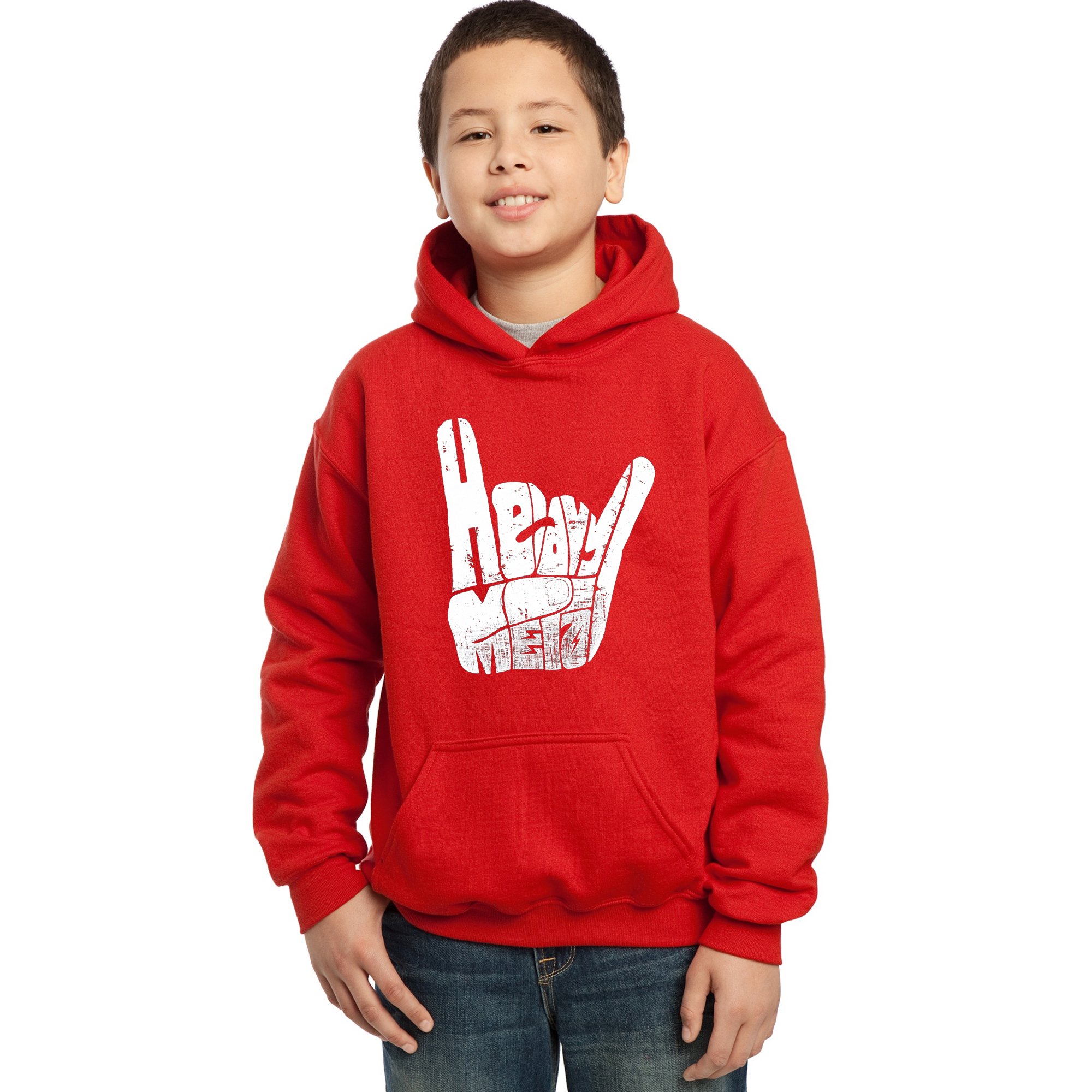 LA POP ART Boys' Word Art Hooded Sweatshirt - Heavy Metal Graphic Pullover | Trendy Streetwear for Teens & Youth | Perfect for Concerts, Skateboarding & Urban Fashion