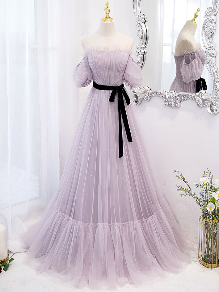 Elegant Purple Tulle A-Line Long Prom Dress & Bridesmaid Gown - Perfect for Formal Dances, Weddings & Special Occasions
