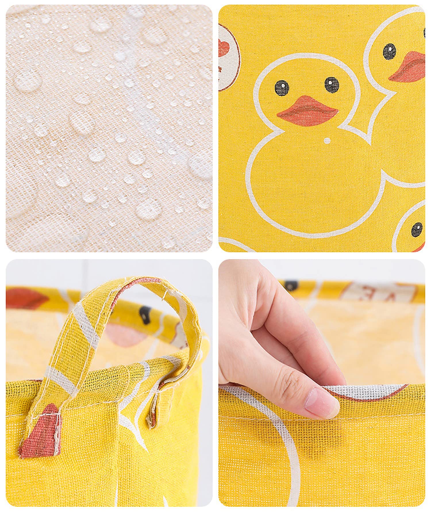 **Wolpin Waterproof Laundry Bag & Toy Storage Organizer - Foldable, Moistureproof, Large 63L Capacity with Handles - Duck Yellow Cotton - Perfect for Kids' Room, Travel & Camping**
