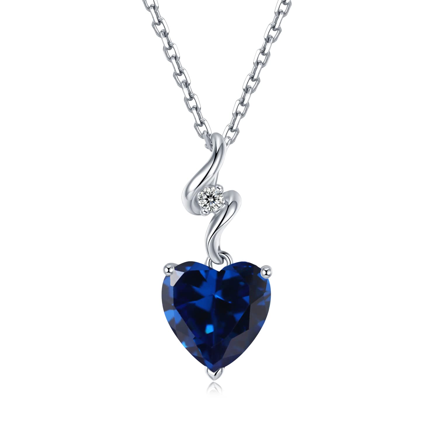 14K Solid White Gold Heart Necklace with 0.015 ct Diamond & Genuine/Created Gemstone - Dainty Solitaire Pendant on Sterling Silver Chain | July Birthstone, Anniversary, Birthday, Wedding Jewelry Gift for Women & Girls | Perfect for Romantic Occasions, Proposals & Special Celebrations