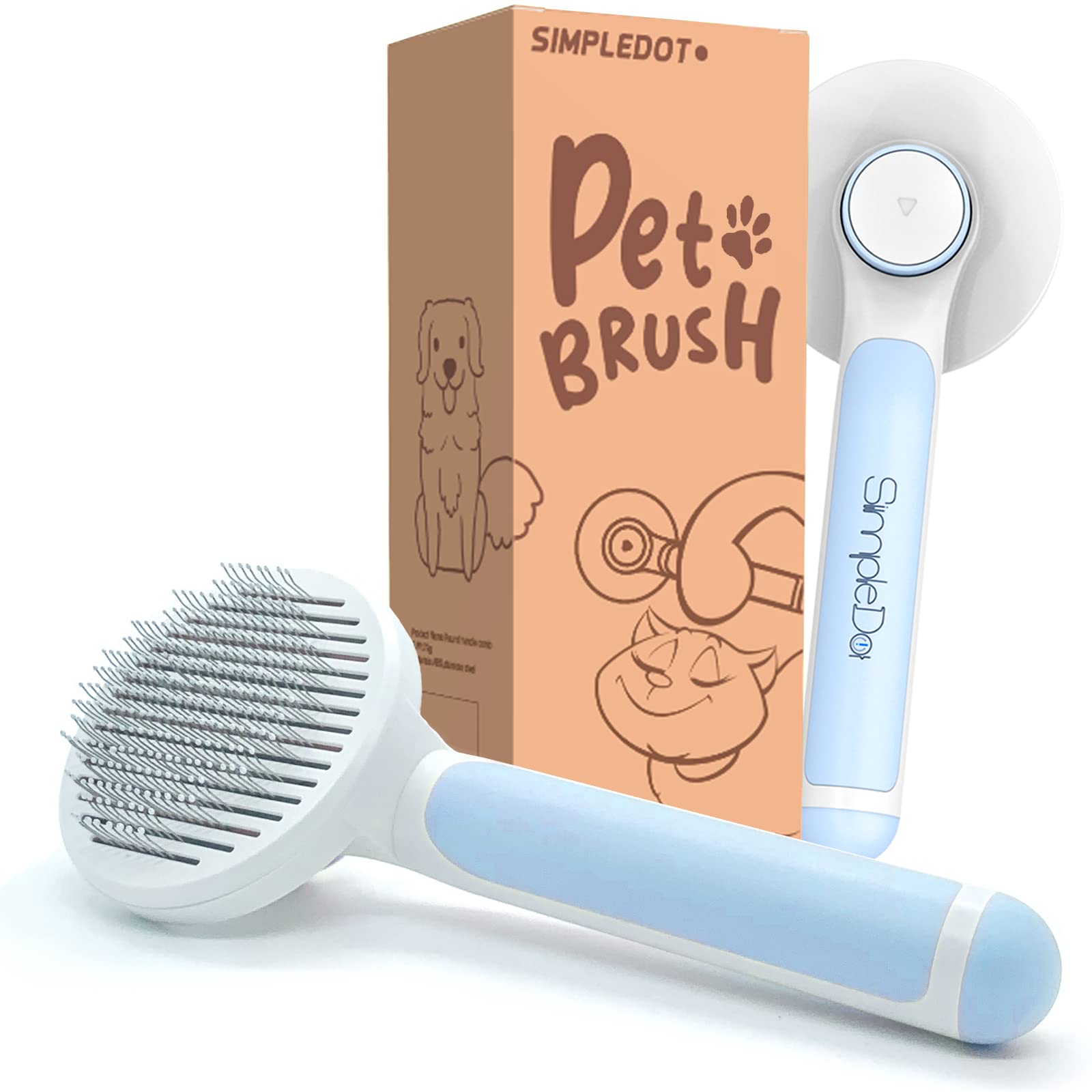 Self Cleaning Slicker Brush for Dogs and Cats - Removes Undercoat, Loose Hair, Mats & Tangles - Gentle Massage Grooming Tool for All Hair Types (Blue) - Perfect for Daily Pet Grooming at Home or Professional Use